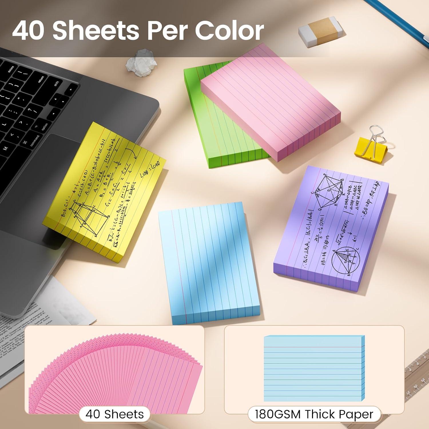 Index Cards 4x6, 200 Sheets, Ruled Color Flash Cards for Effective Studying and Note-Taking, Premium Note Cards, Essential School Supplies for College & Office, Home Organization & Study Supplies
