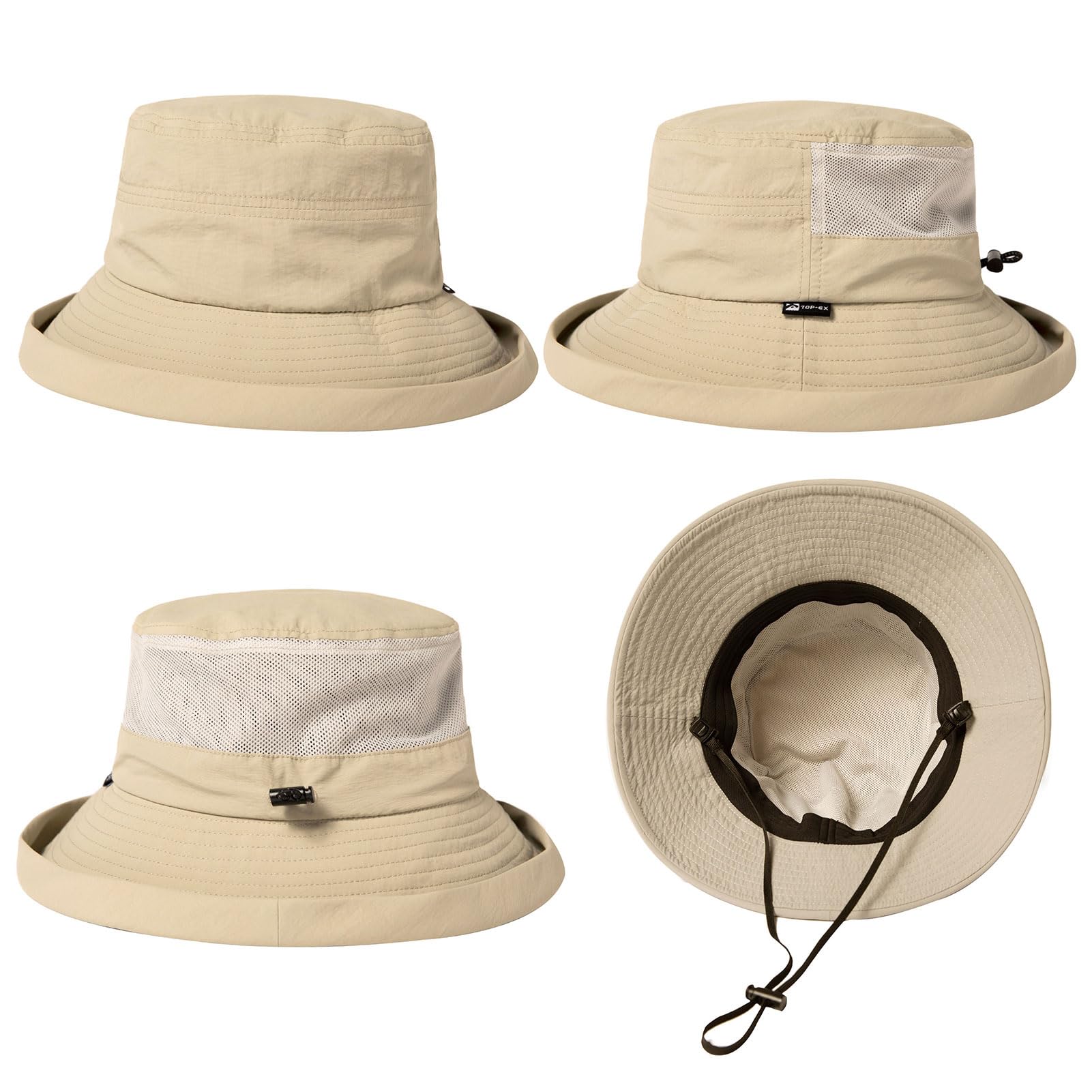 TOP-EX UVCoolix™ Cooling Sonnenhut Damen mit Pferdeschwanz, Sommer UPF 50 Breiter Krempe Fischerhut für UV-Schutz, Wasserdicht regenhut, Bucket Hut mit Kinnriemen, Faltbar, Outdoor Safari