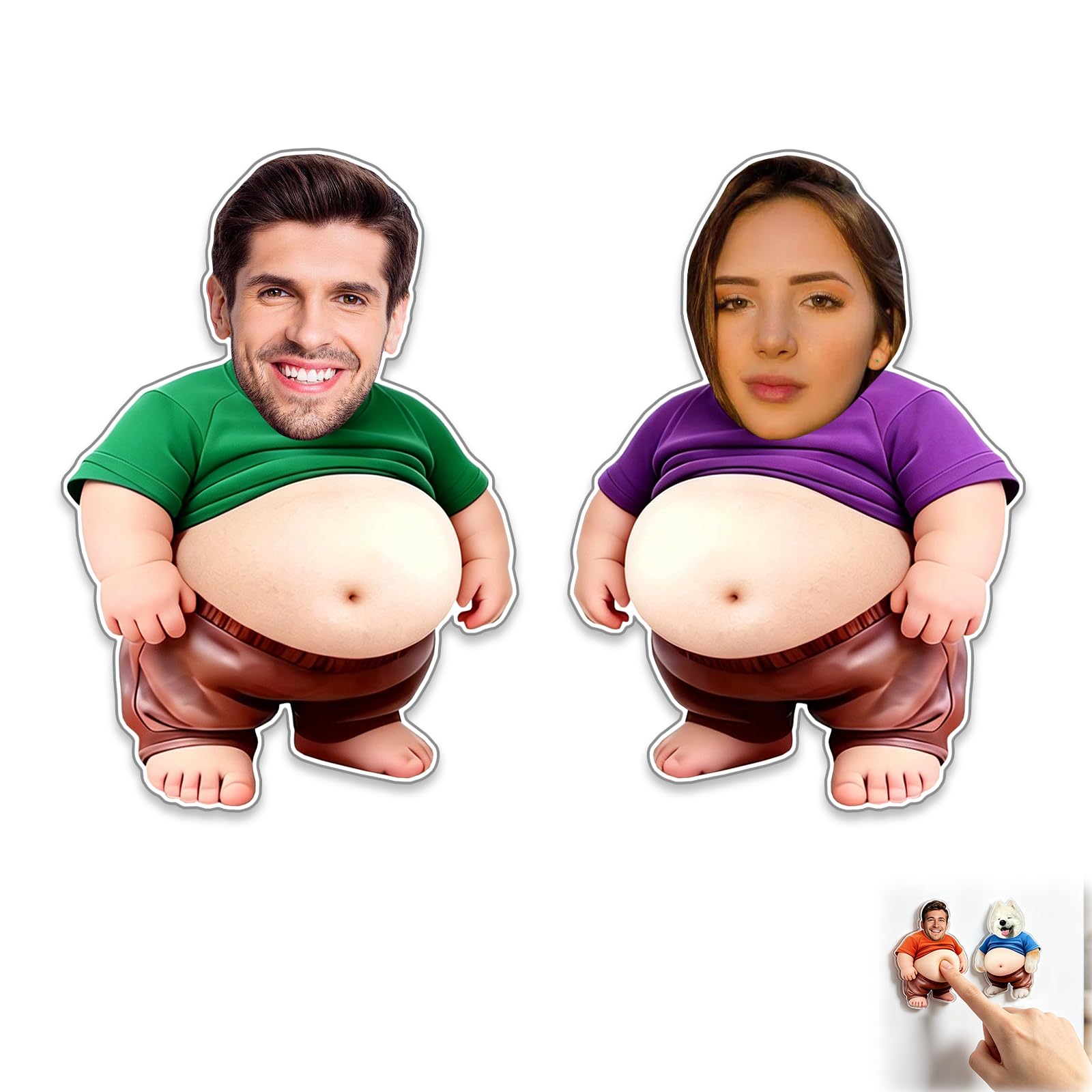 Personalised Squishy Tummy Fridge Magnets, Custom Cute Funny Face Photo Soft Pinchable Belly Magnet Decoration Set (2pcs-E)