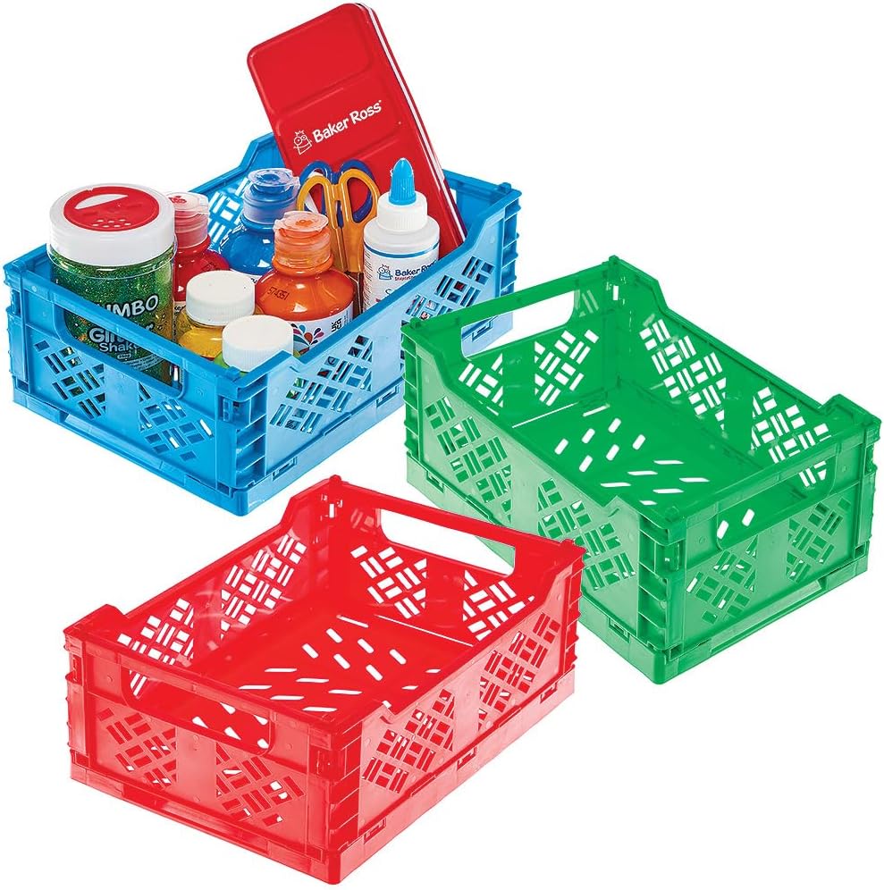 Baker Ross FN273 Foldable Storage Box - Pack of 3, Stackable Multiuse Storage Containers for Moving, Documents, Organising