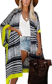 Moss Rose Women Beach Coverups Dresses Bikini Swimsuit Flower Print Bohemian Kimono Cardigan - Multicolored - One Size