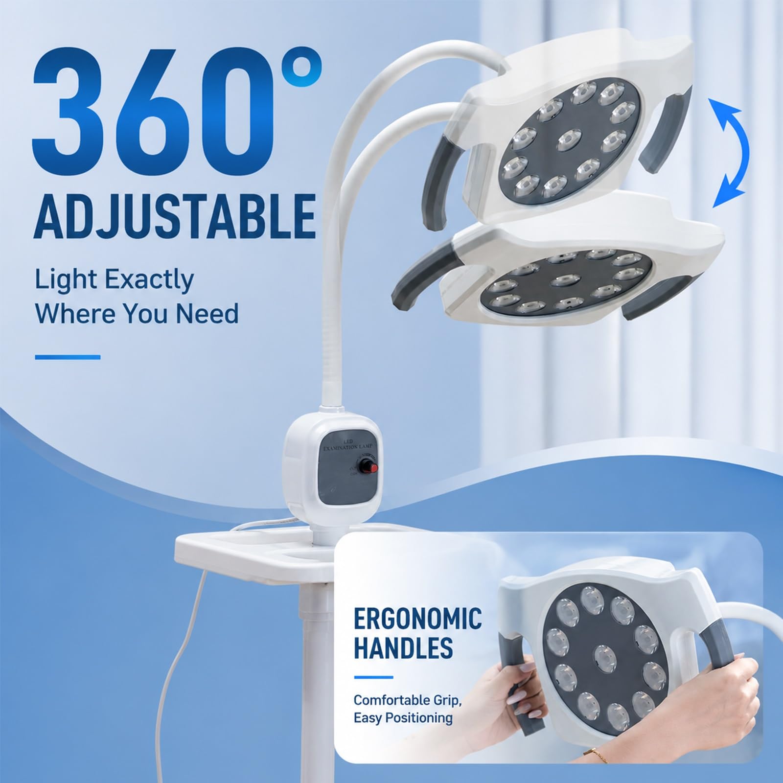 LED Medizinische Untersuchungsleuchte, Mobile Stehlampe Mit Flexiblem Arm, Chirurgische Untersuchungslampe Mit Einstellbarer Helligkeit Für Gynäkologie, Zahnmedizin, HNO Und Ambulante Kliniken
