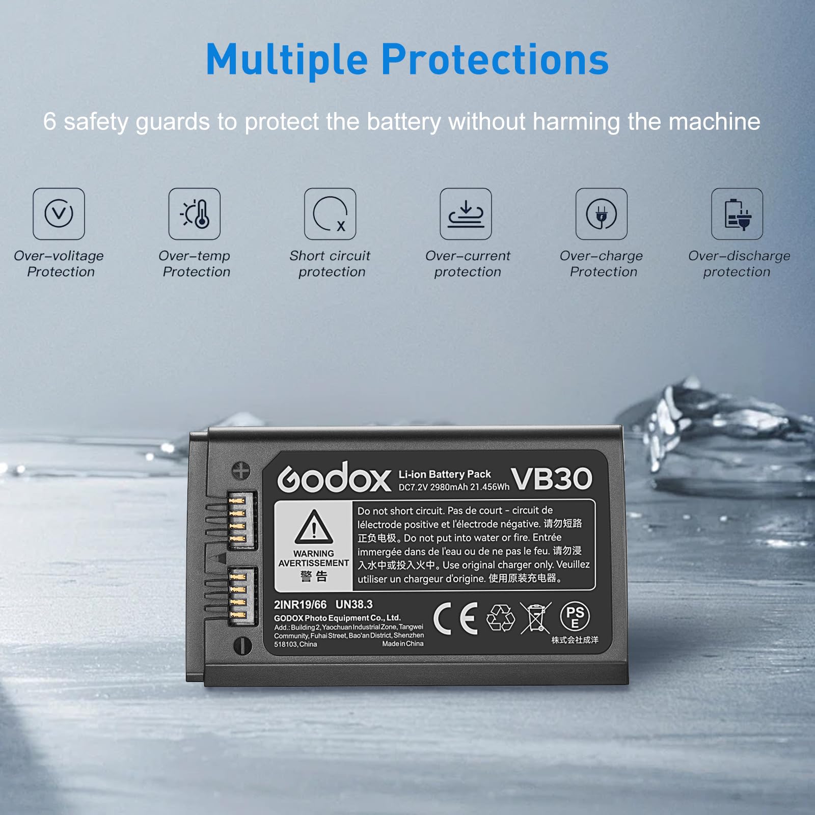 Godox VB30 Batería para V1Pro V1 V860III V850III Flashes, DC 7,2 V, 2980 mAh, 21,456 WH (Actualización VB26)