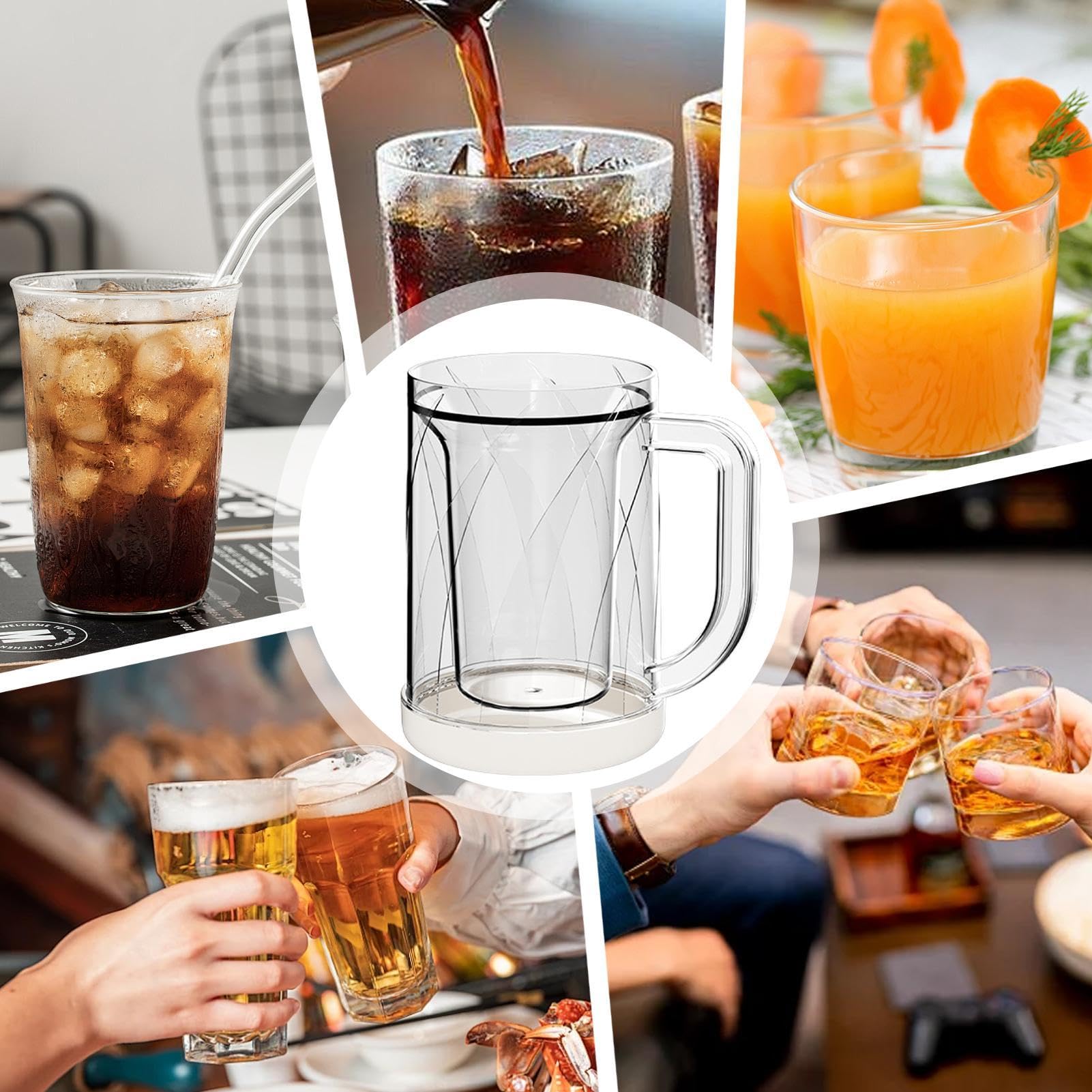 Tazze Da Congelatore In Vetro A Doppia Parete Con Manico | Bicchieri Per Birra E Caffè Freddo PET | Design Isolante Per Bevande Ghiacciate