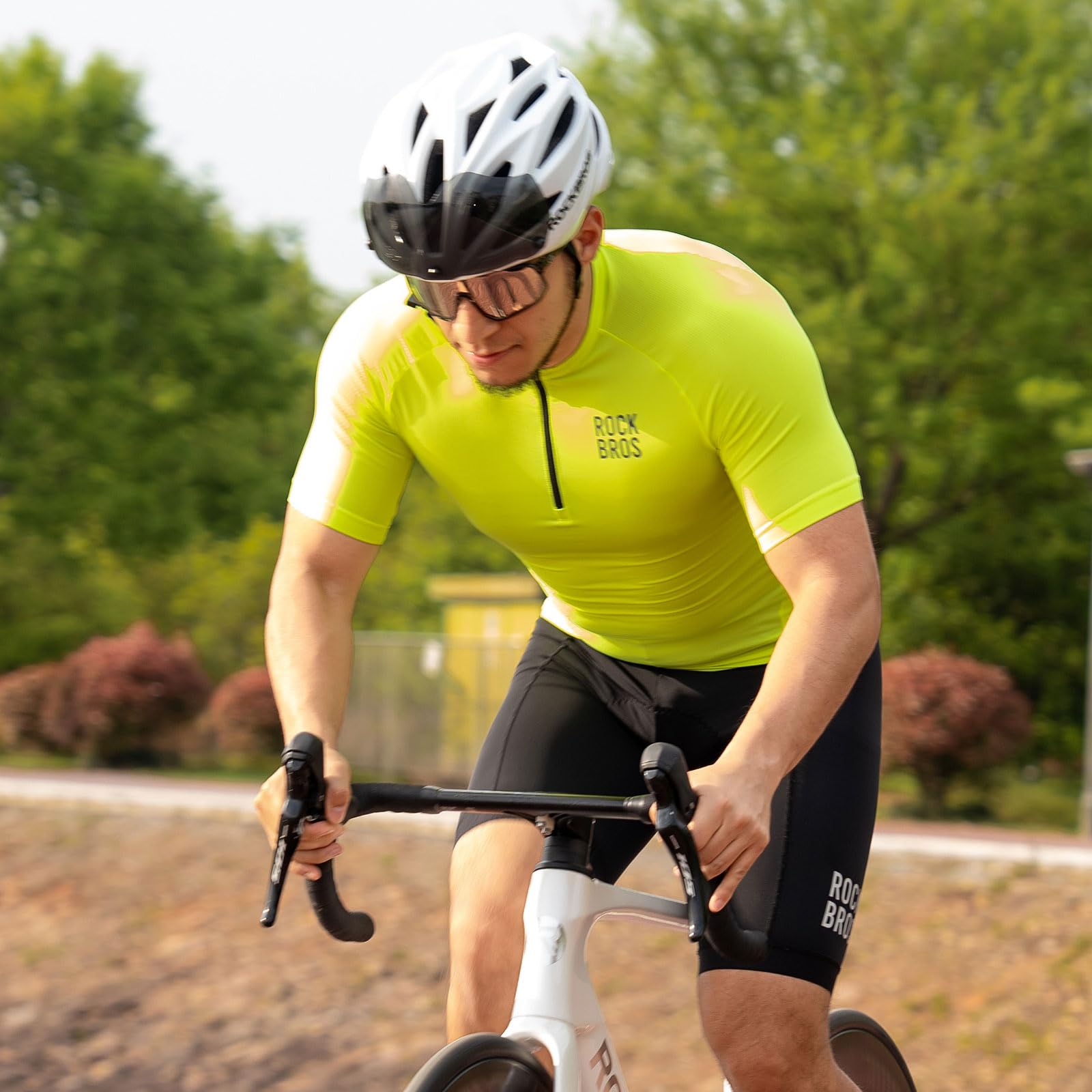 ROCKBROS Maillot Ciclismo Verano de Manga Corta para Hombre, Camiseta de Ciclismo con 3 Bolsillos Ligero Transpirable Secado Rápido para MTB Bicicleta de Carretera, Amarillo