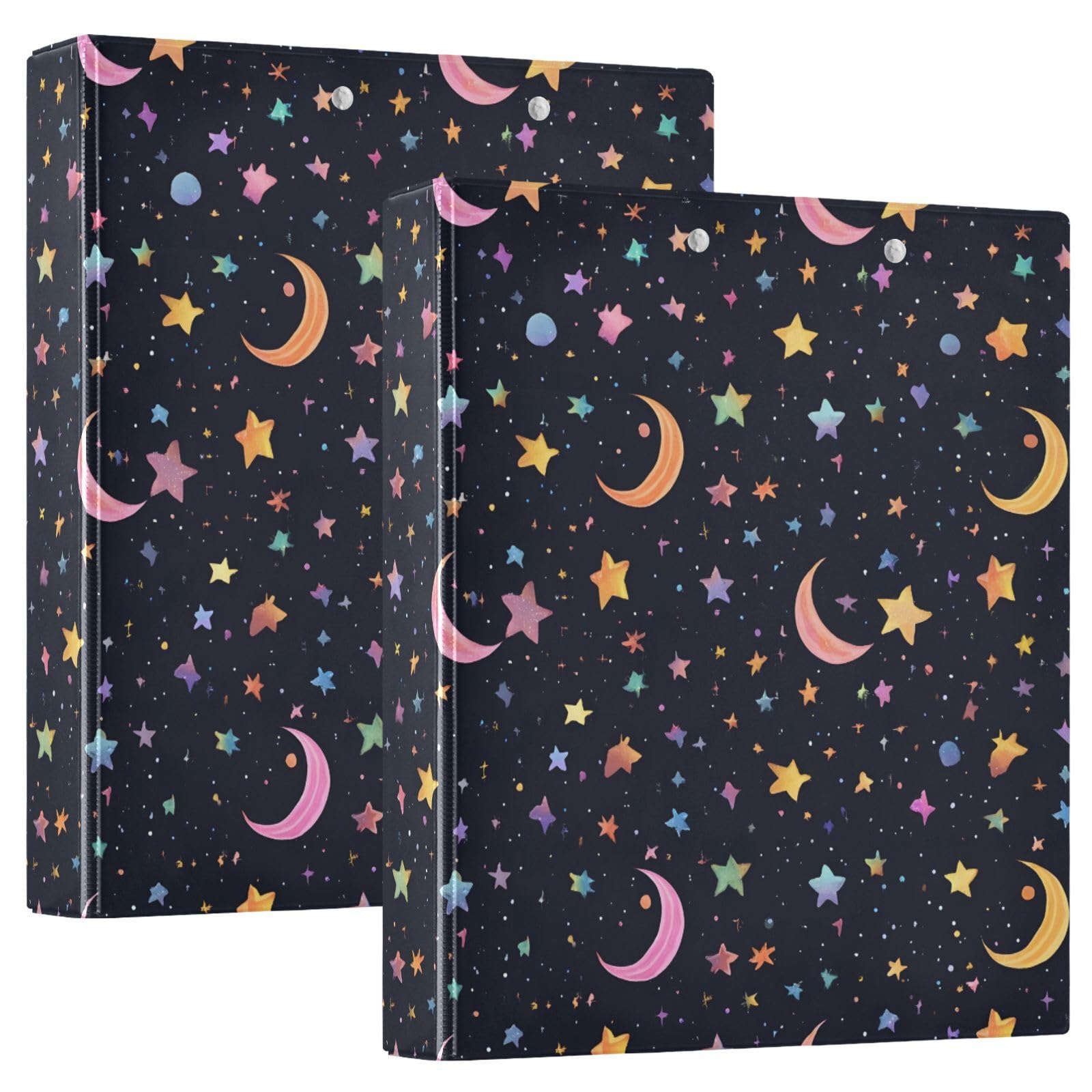 Star Moon Black 3 Ring Binder with 2 Interior Pockets 1.5 inch Binders 3 Ring Heavy Duty Fit 8.5" x 11" Letter Size for Office School, 2 Pack