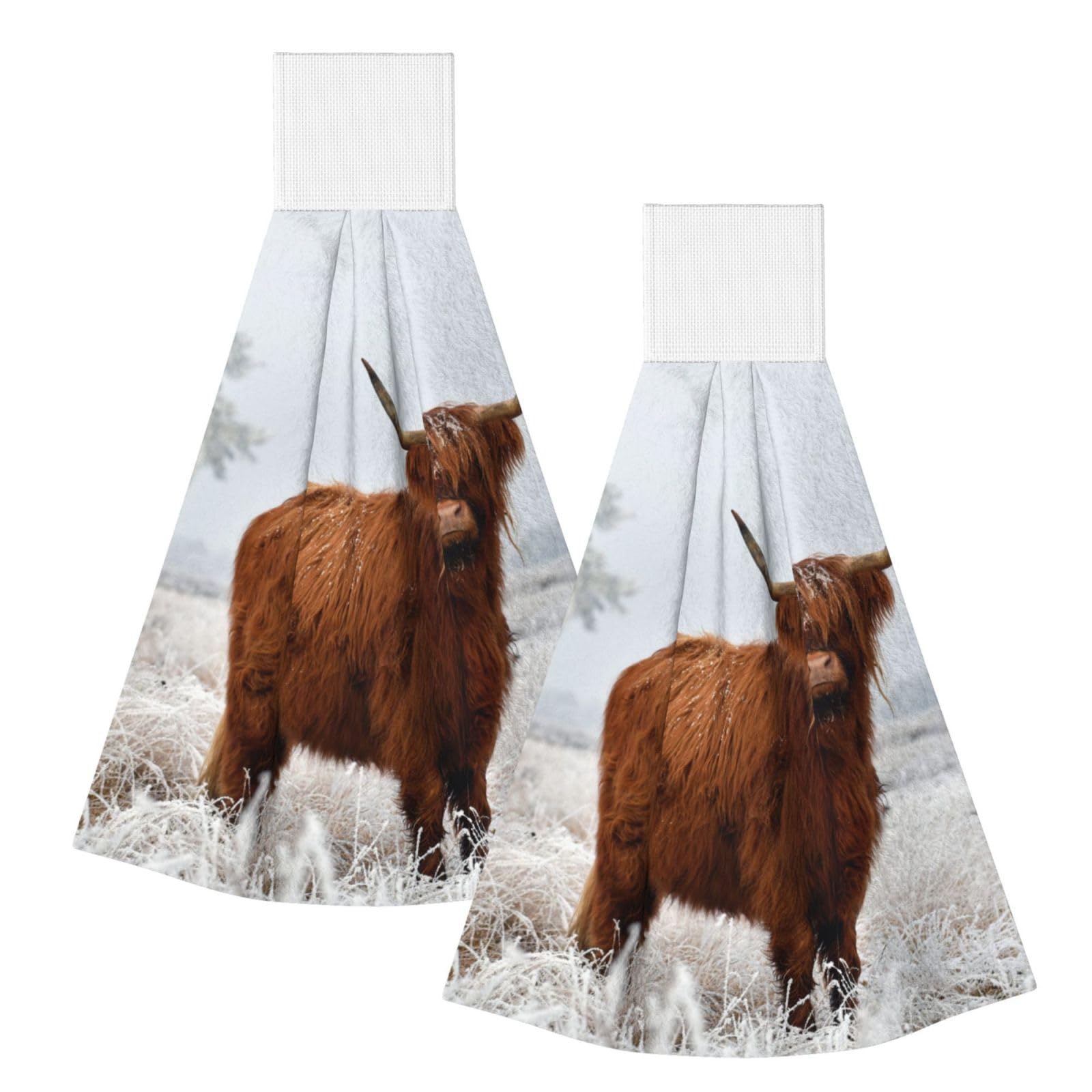 DOPKLNA Scottish Highlands Winter Landscape, 2 Pcs Hanging Coral Fiber Hand Towels for Bathroom, Absorbent Kitchen Towels