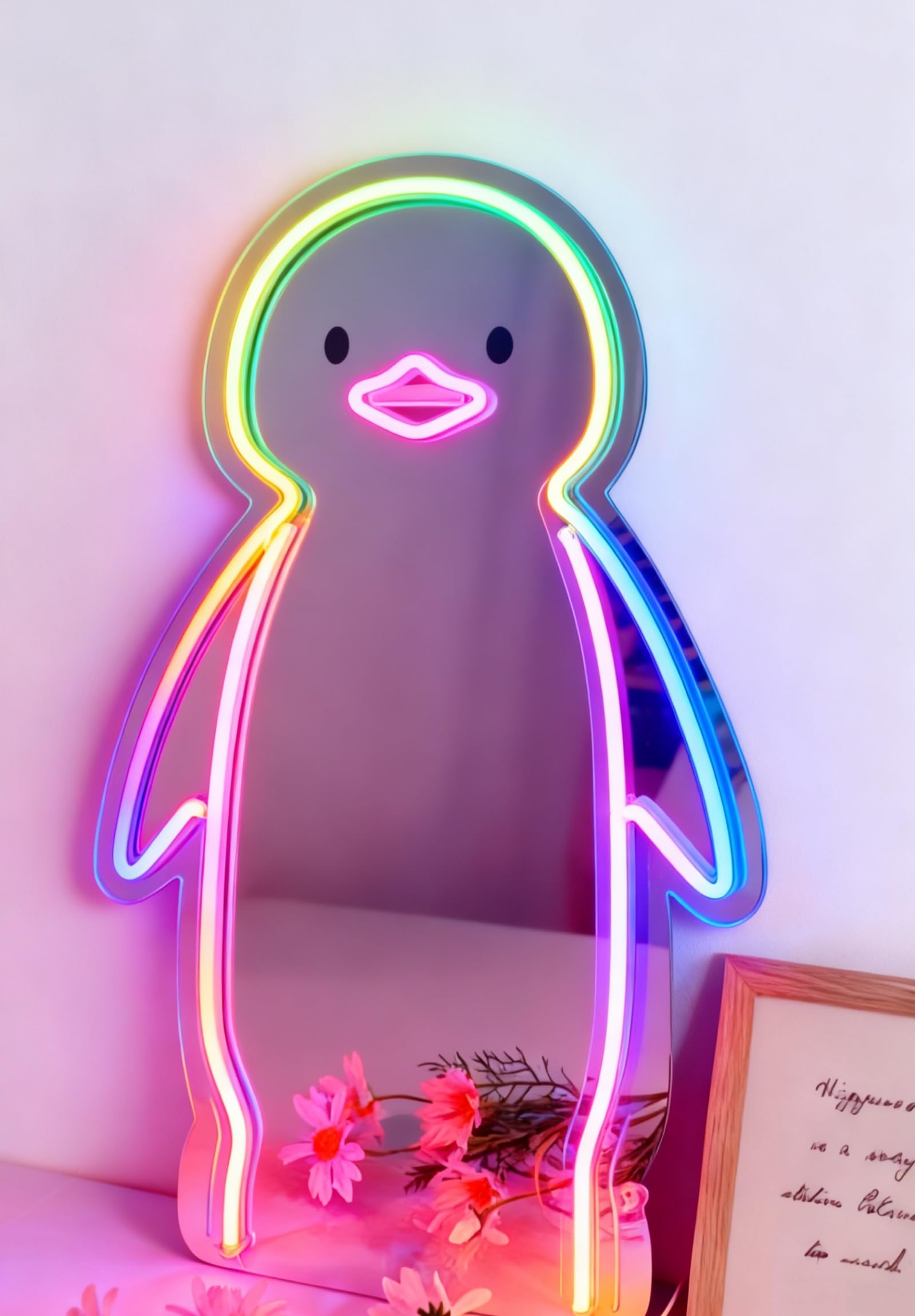 Pinguino RGB Neon Sign Mirror - Wedding Home Decor Wall Art Light for Bedroom Living Room Dressing Room Party Decorations
