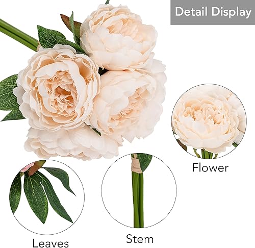 Miniatura 7 de Flores artificiales, falsas, de color blanco, paquete de 5, 25 cabezas, para boda, hogar, fiesta, restaurante