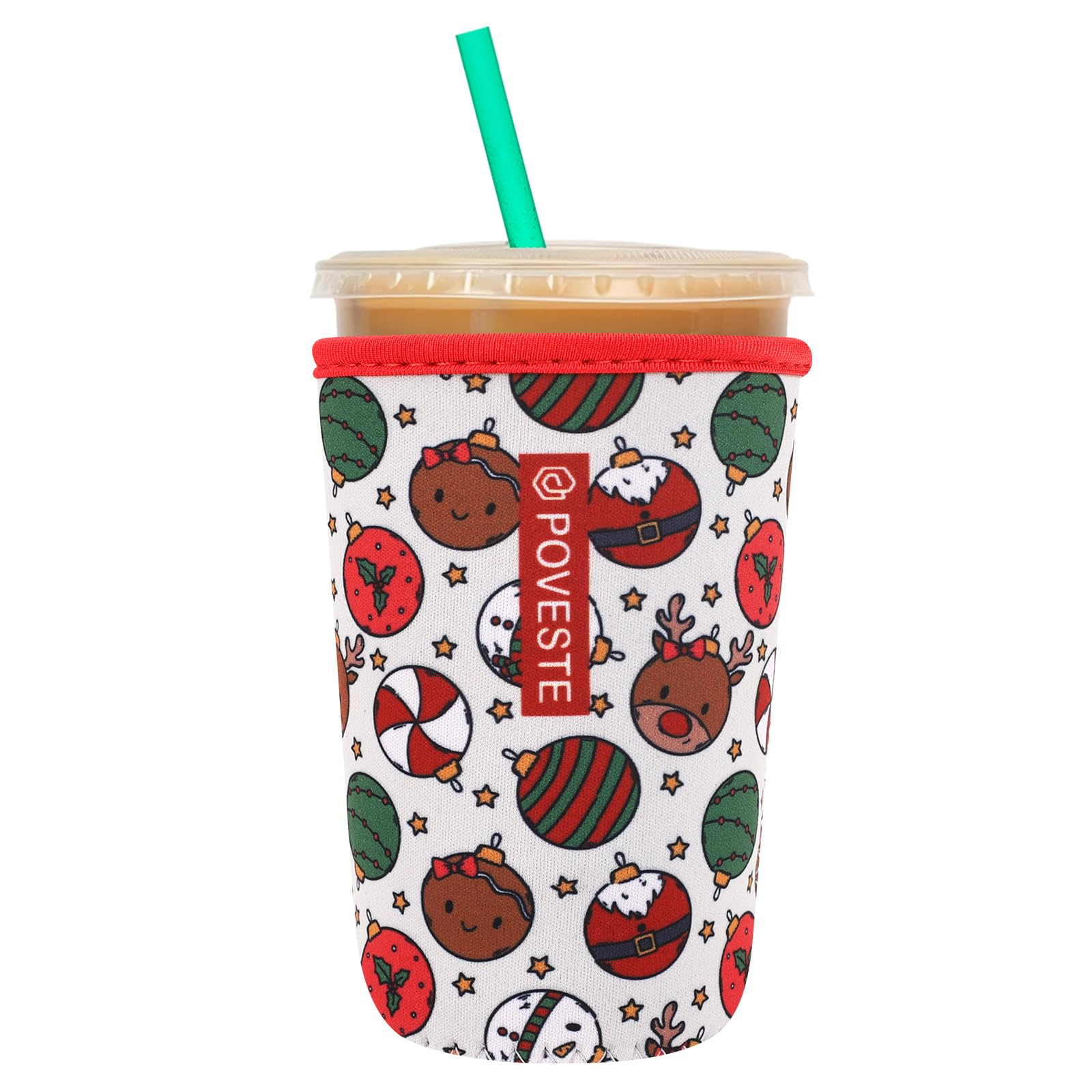 Reusable Neoprene Insulator Sleeve for Iced Coffee &amp; Cold Soda, Coffee Sleeves for Iced &amp; Hot Drinks, Cold Beverage Cooler Compatible with Starbucks, Dunkin (Chrsitmas Party, Medium: 22-24oz)