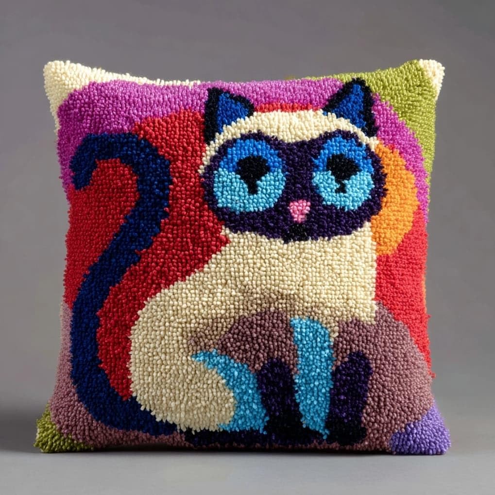 AxiangziK Latch Hook Needlecraft Pillow Kit 43x43cm,Siamese cat