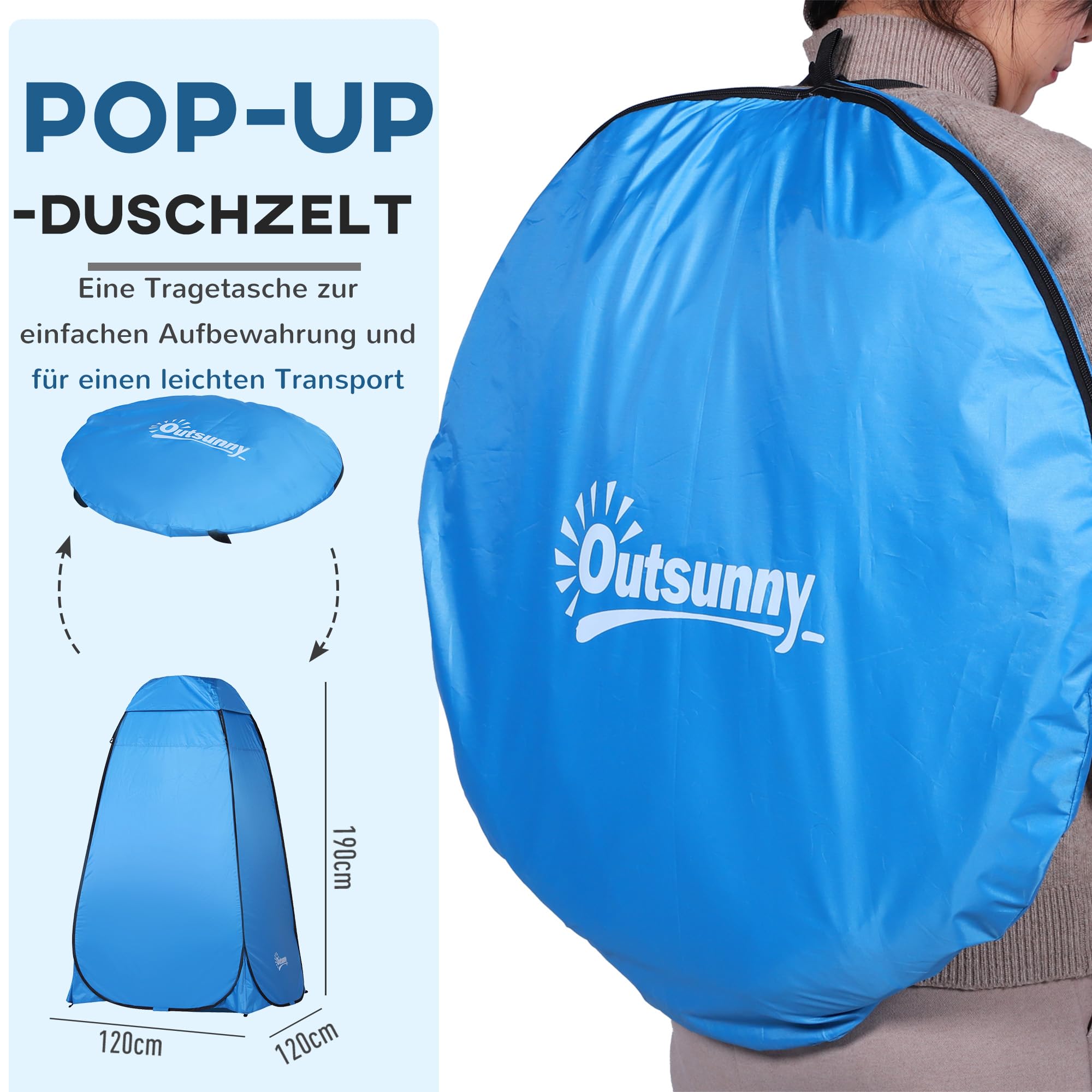 Outsunny Pop-up Duschzelt, tragbare Toilettenzelt mit Tragetasche Fenster Mobile Umkleidezelt WC Zelt Privatsphäre Toilette Umkleidekabine Wurfzelt Lagerzelt für Outdoor Camping Strand