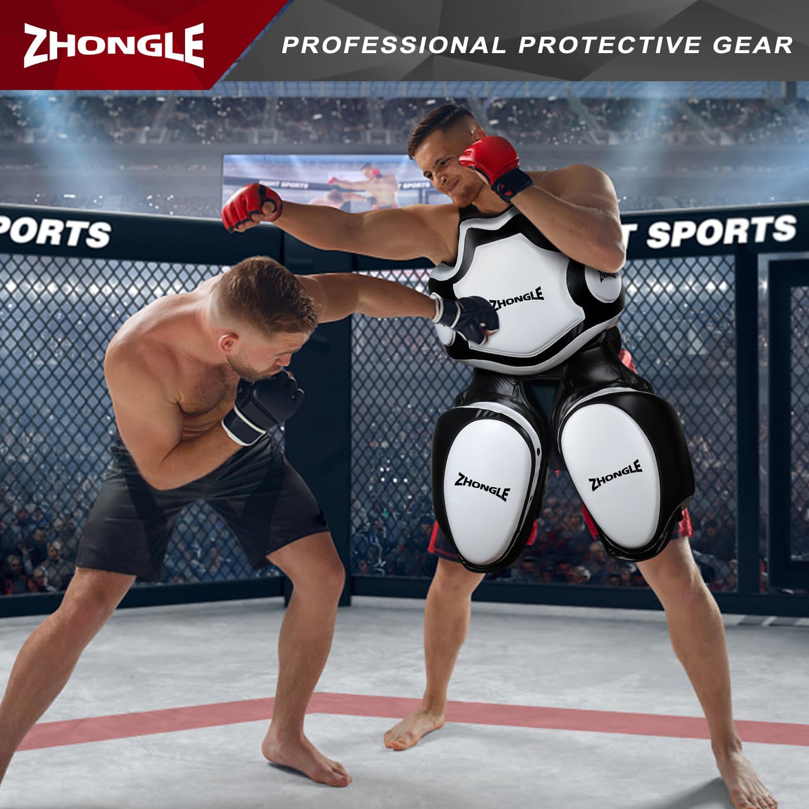 Generic Set di protezioni per inguine e cosce per Muay Thai/MMA, cuscinetti ammortizzanti da 10 cm, cinghie regolabili e protezione multistrato (60 cm)