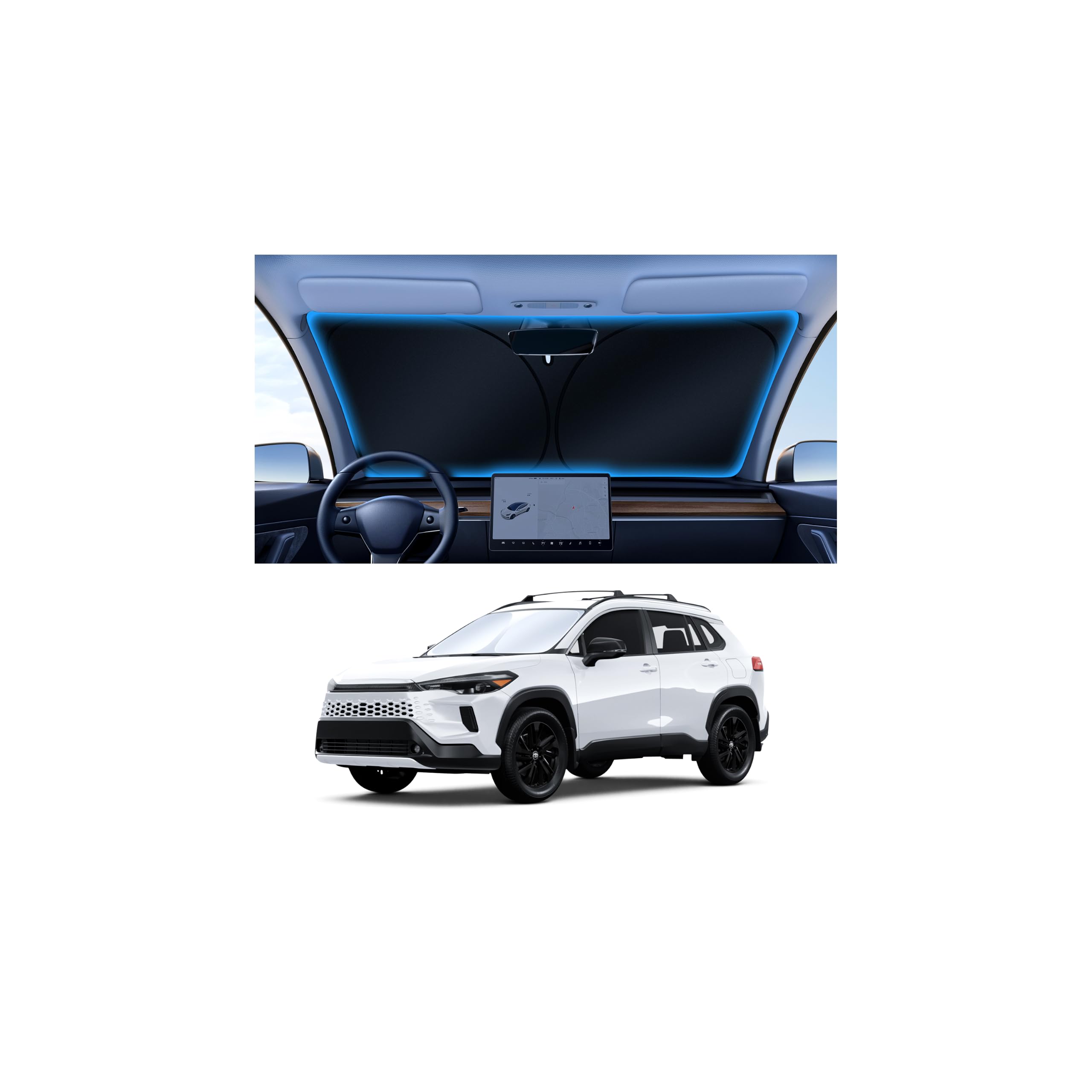 Canvcle Windshield Sun Shade for 2022-2026 Toyota Corolla Cross (Not for Corolla) Accessories Upgraded Double-Layer Front Window Sunshade Cover Sun Visor Protector Foldable Block UV Rays Keep Car Cool
