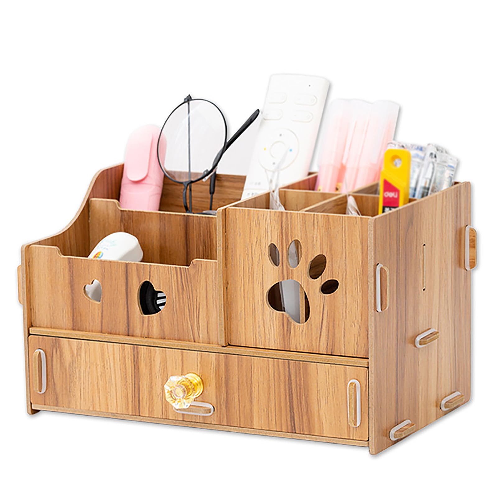 Desktop Organizer, Multifunction Wooden Storage Rack Pen Holder Stationery Desktop Shelf Storage Drawer Tabletop Display Rack Storage Drawer for Office Supplies Home Decor Makeup