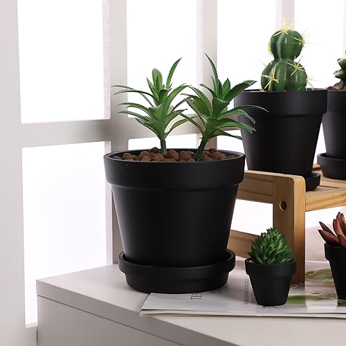 Miniatura 5 de Macetas de terracota con platillo, paquete de 6 macetas grandes de terracota de arcilla de 5.5 pulgadas, maceta de cerámica de arcilla para cactus,
