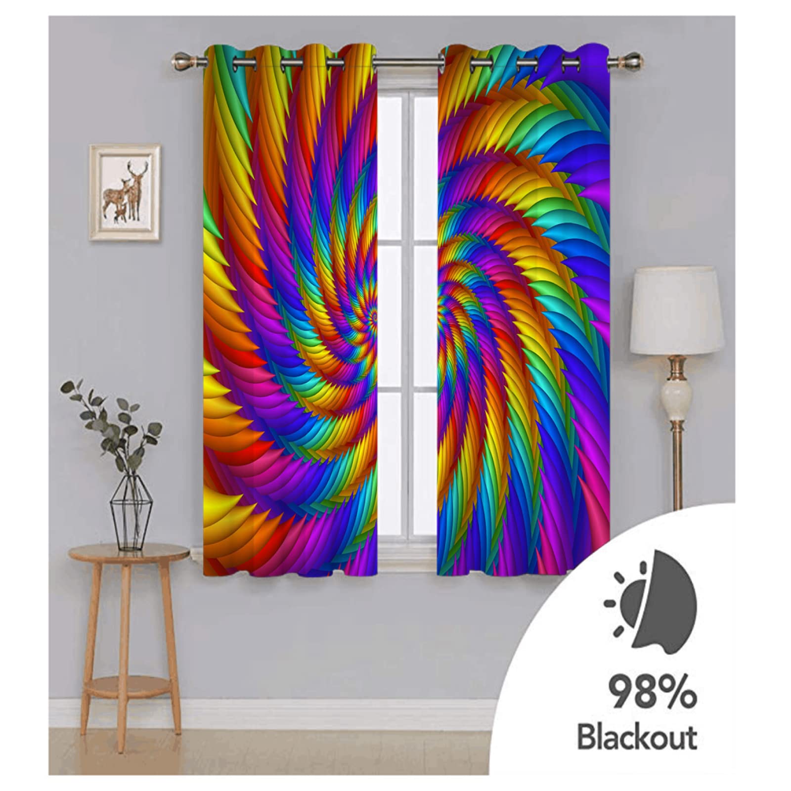 MAYNUO Lichtundurchlässige Vorhänge Mit Ösen Für Schlafzimmer Kinderzimmer Geräuschreduzierung 2Er Set 3D Bunte Spirale Blickdichte Gardinen 264x240 cm Verdunkelungsvorhang, Thermovorhang