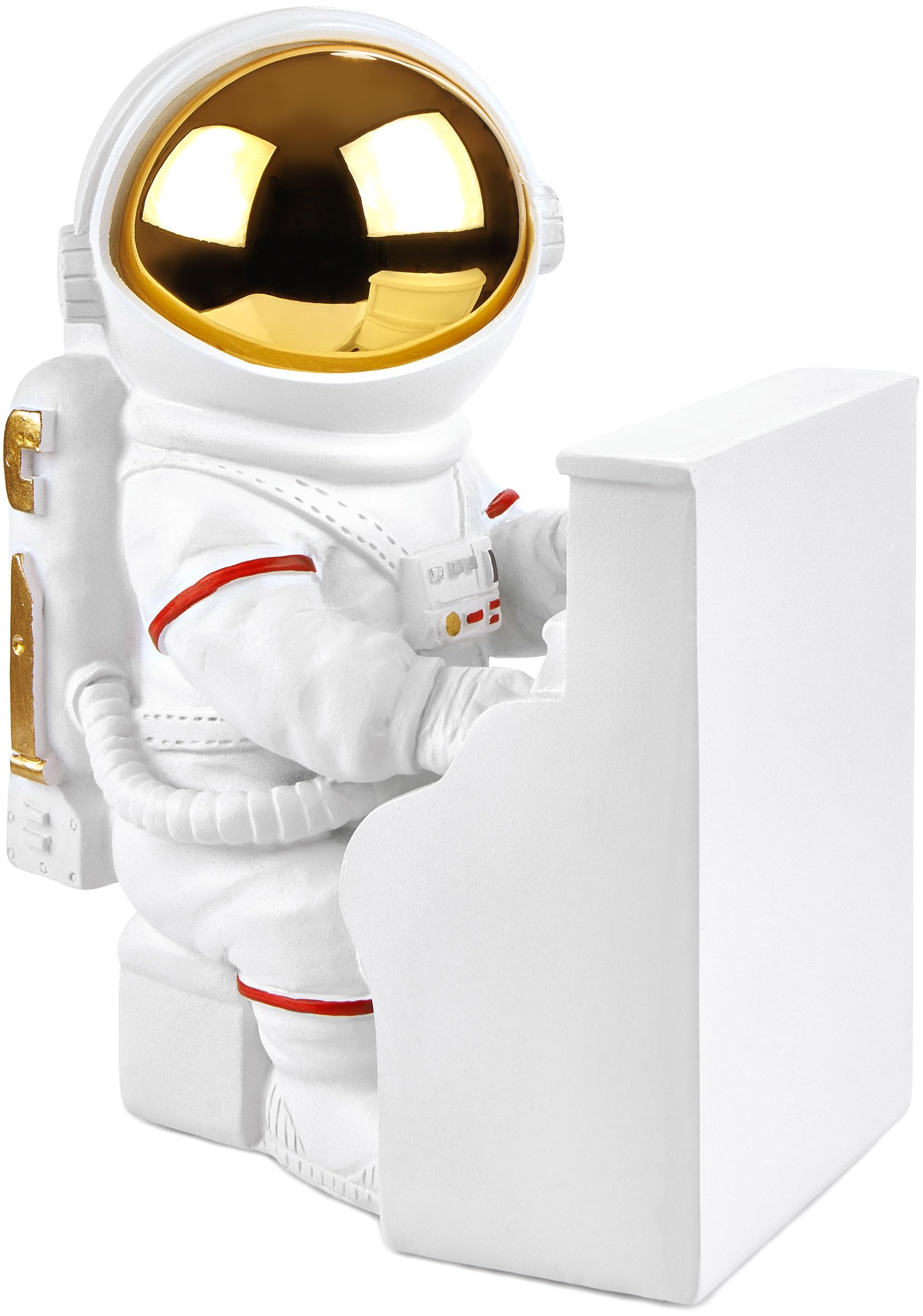 BRUBAKER Decorative Figure Astronaut Piano Player - 6.3 inches (16 cm) Spaceman Space Figure with Piano and Chrome Plated Helmet - Hand Painted Modern Statue for Musicians - Gold and White