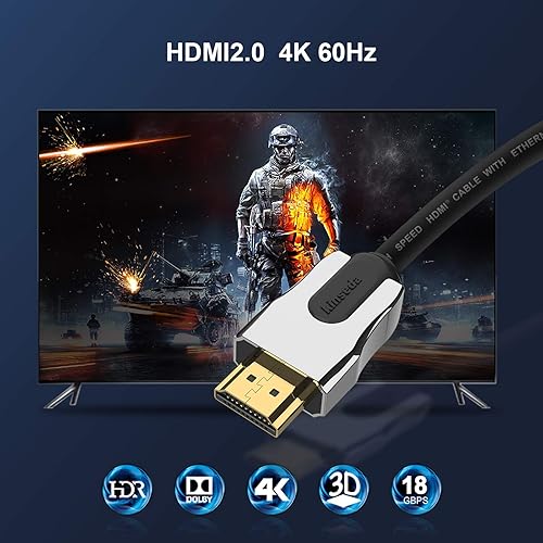 Miniatura 2 de kinseda Cable HDMI 4K de 3 pies de alta velocidad 18 Gbps HDMI 2.0 compatible con 4K 60Hz UHD 2160p 1080p 3D HDR Ethernet Audio Retorno (ARC)