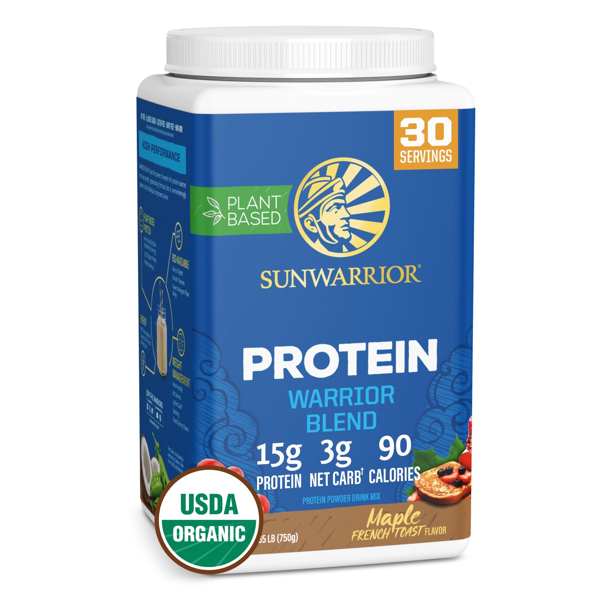 Sunwarrior Vegan Protein Powder with BCAA | Raw Keto Protein Shake Gluten Free Non-GMO Dairy Free Soy Sugar Free Low Carb Plant Based Protein Powder | Maple Toast 30 SRV 750 G | Warrior Blend
