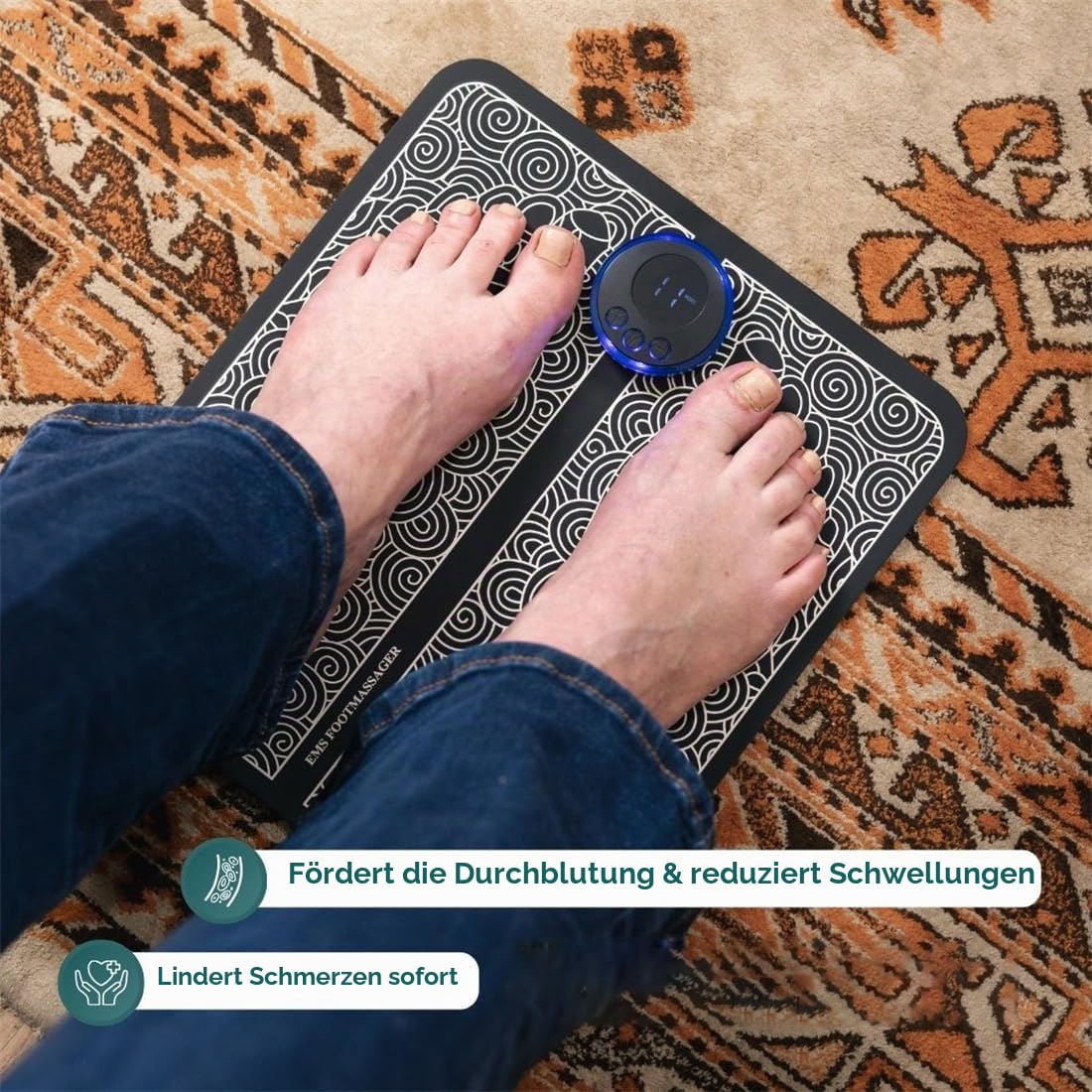 Elektrisches Fußmassagegerät – NMES-Technologie für schnelle Schmerzlinderung in 15 Min | 8 Programme & 19 Intensitätsstufen | Zuhause & nach Sport | Für müde, geschwollene Beine & Neuropathie