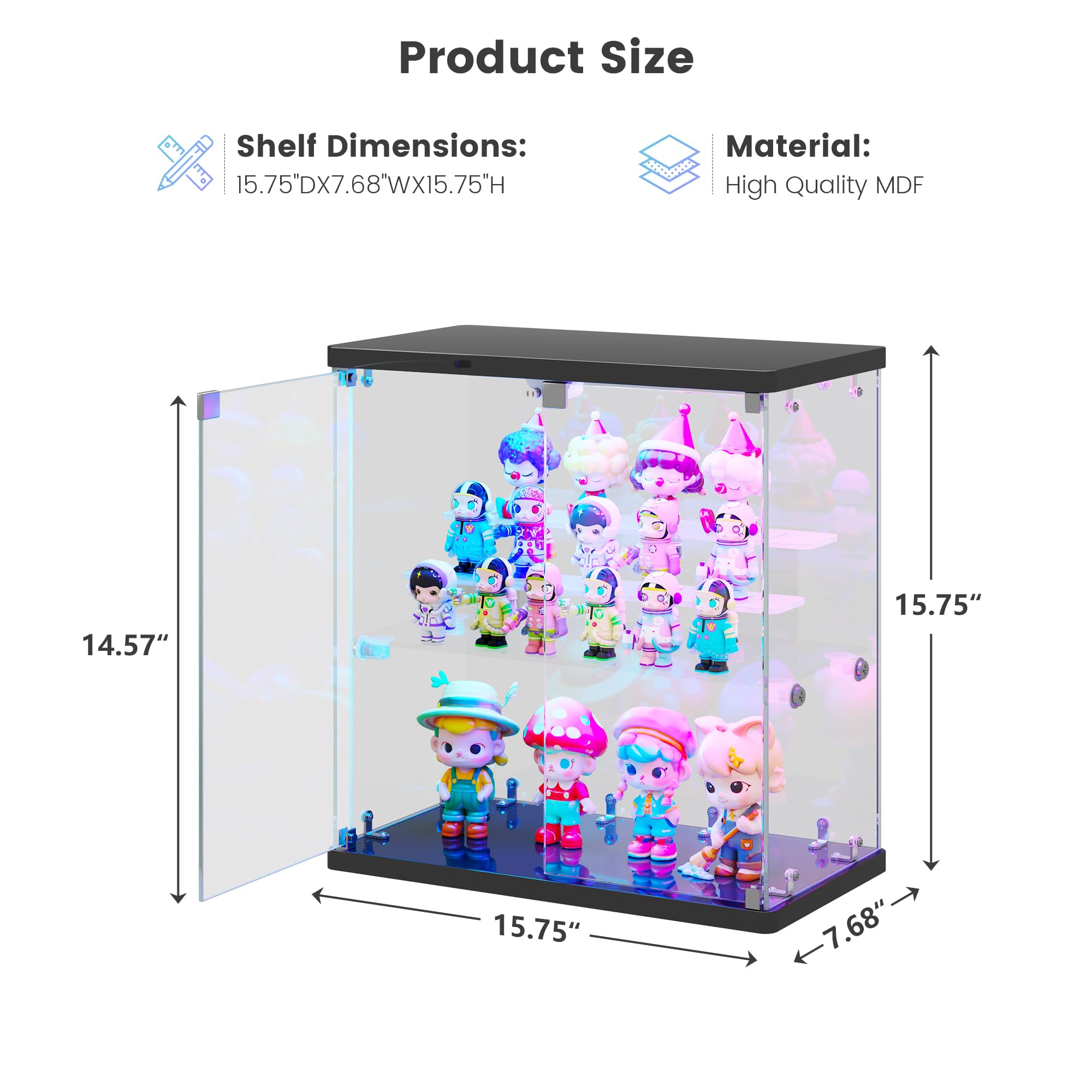 Vlsrka Vitrine en Verre avec éclairage LED et Portes vitrées, pour Figurines et Objets de Collection, Petite vitrine à Deux étages équipée d'un détecteur de Mouvement, Blanc