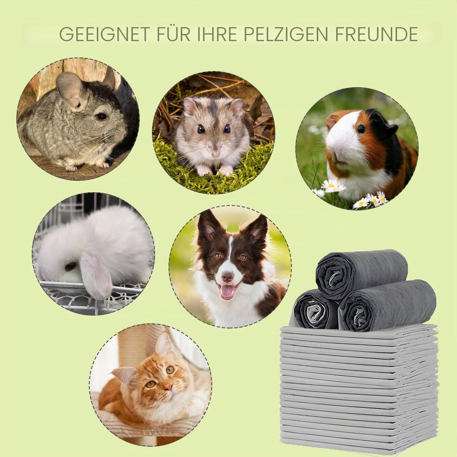 PIPI Matten für Kaninchen, Hygienematte für Meerschweinchen, 60 Stück Einweg-Käfigeinlagen mit Super Saugfähig & Geruchshemmend für Welpen Katzen Chinchillas Hamster Frettchen Lgel (60x45cm)