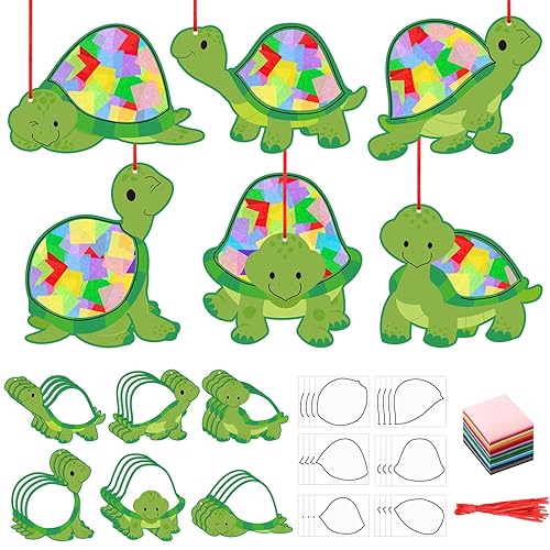 Motipuns 24 Sets Turtle Craft Kit for Kids Turtle Suncatcher