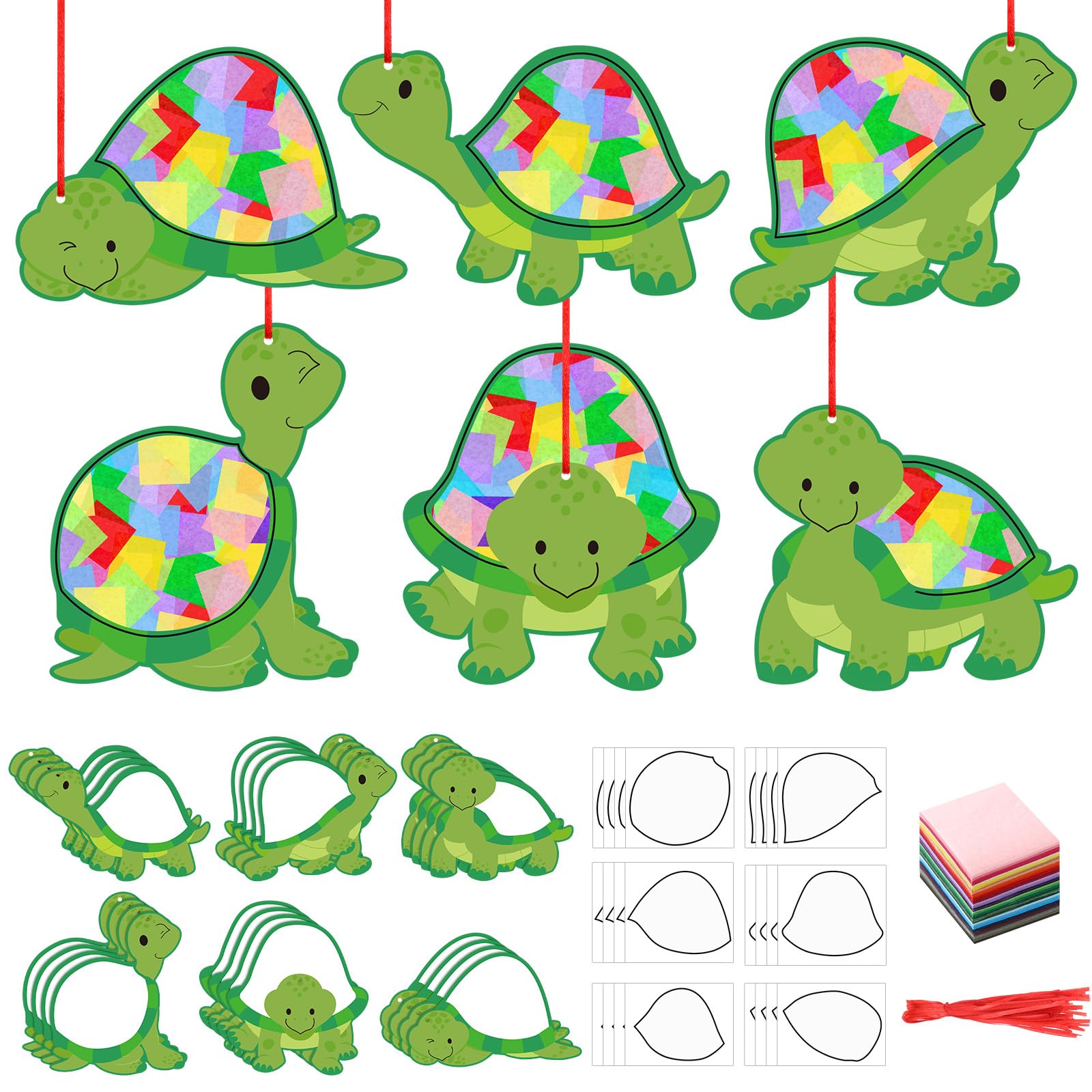 Motipuns 24 Sets Turtle Craft Kit Ocean Suncatcher Tissue Paper Craft DIY Summer Party Decoration Make Your Own Turtle Hanging Ornaments Under The Sea DIY Art Classroom Home Fun Activities, 6 Styles