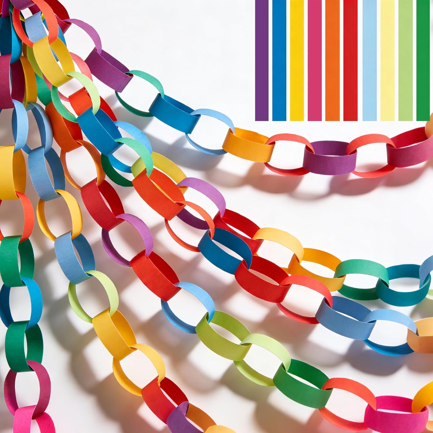 600 Sheet DIY Paper Chain Decorations 1 * 8inch-Rainbow Colors | Pre-Cut Paper Chain Strips with Double-Sided Tape, Hanging Party Garland for DIY Crafts Birthday Classroom Party Decorations