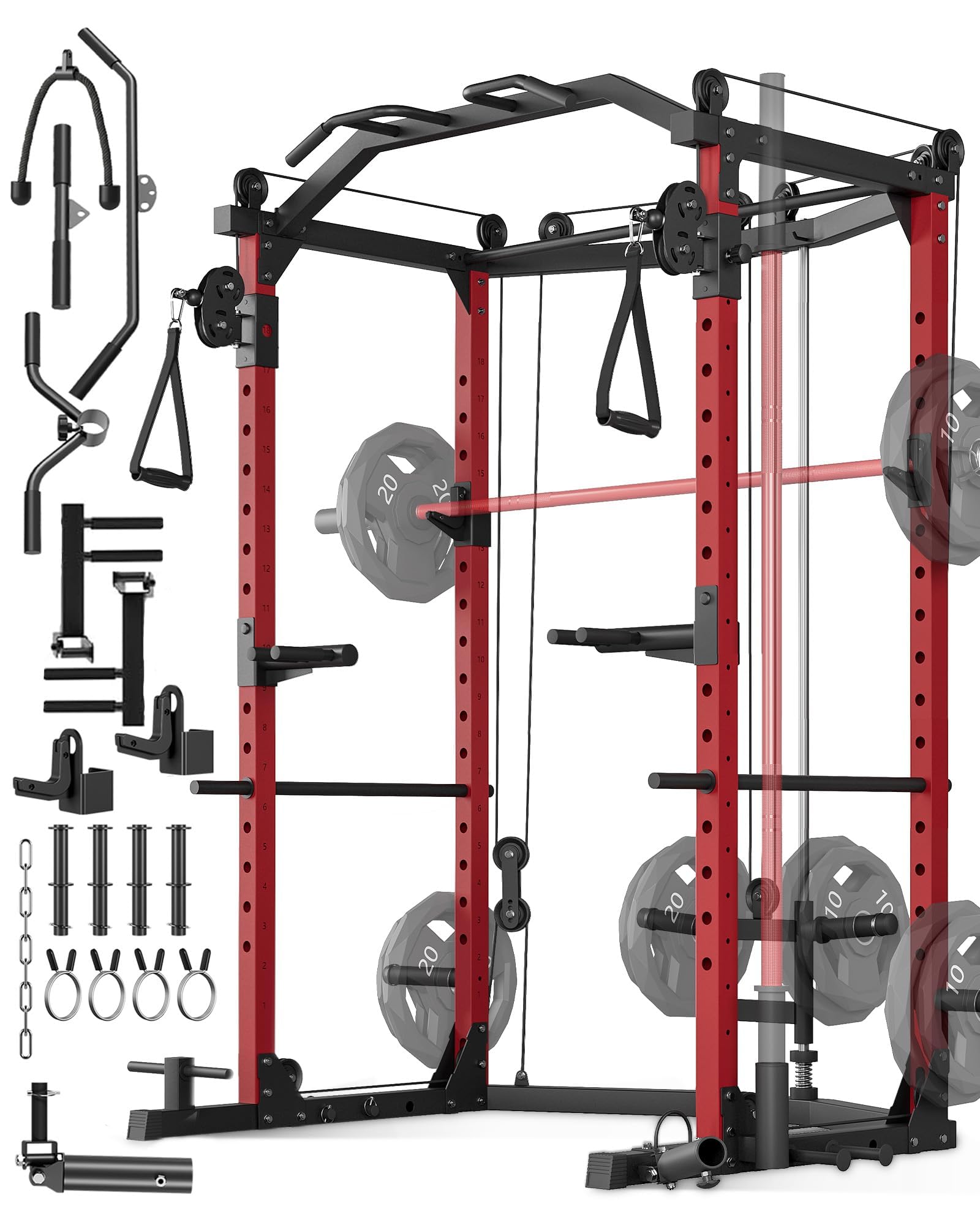 GarveeLife Power Cage, Multi-Functional Power Racks for Home Gym with Cable Crossover System, 1600 LBS Weight Capacity Fitness Squat Rack for Strength Workout with More Training Attachment