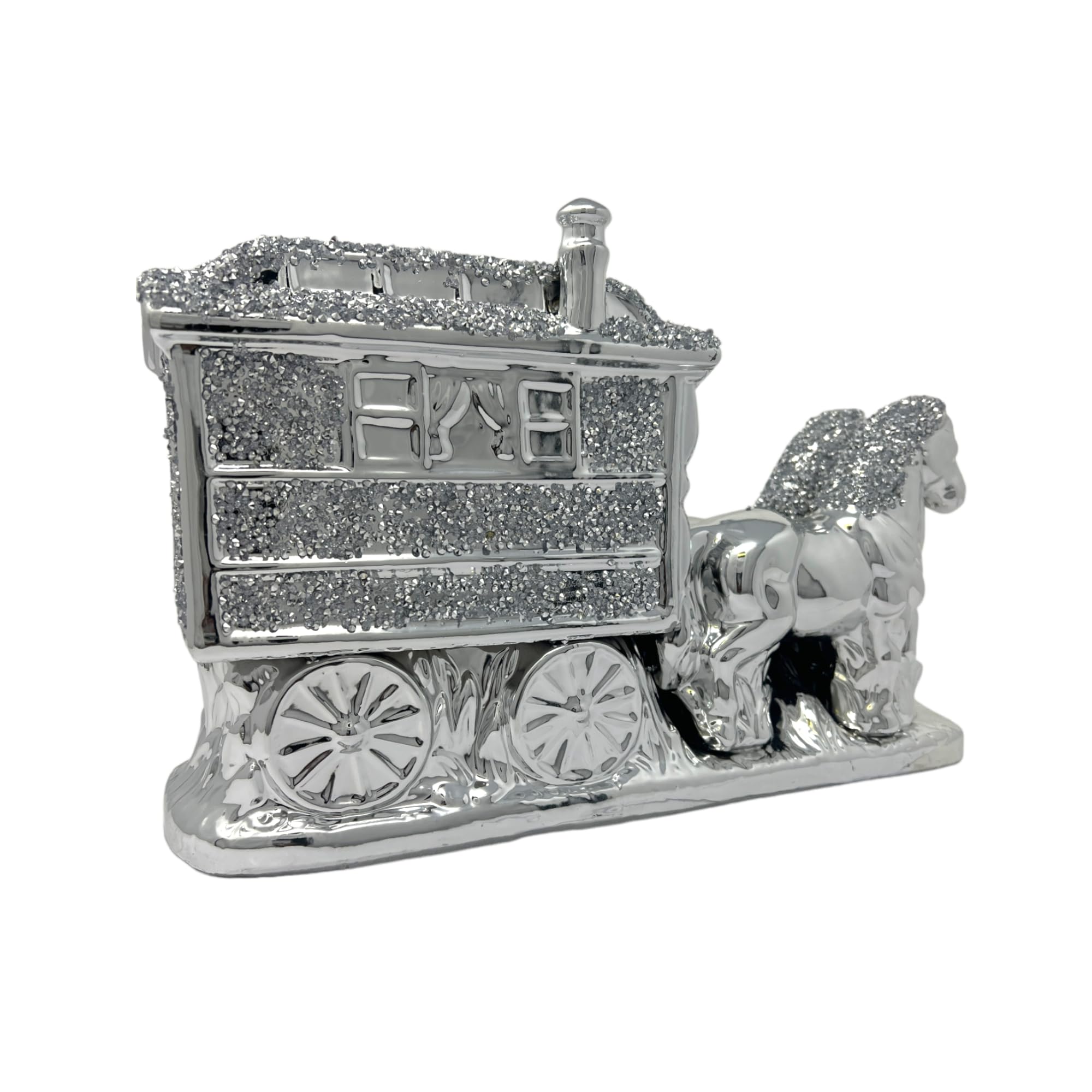 Crystal Crushed Diamond HORSE WITH WAGON Ornaments shelf sitter sparkel bling Horse Sculpture for Home Decor Wagon Horse Art Figurine Decorative Sculpture Animal Ornament Sculpture Home Decor