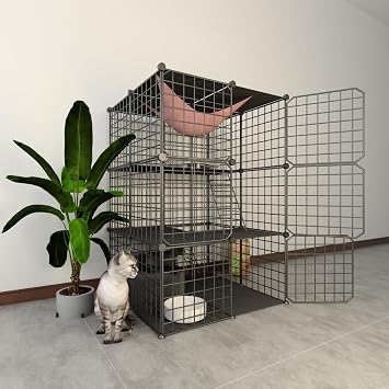 Indoor Cat Cage Enclosure DIY,Cat Playpen Catio Thick Metal Wire Kennels for 1-3 Cats Kitten Cage Detachable Patio Cat Crate Only Cage