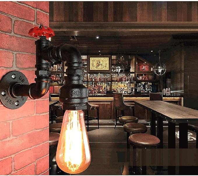 NZDY Vintage Water Tube Wall Lamp, Retro Steampunk Wall Lamp Fixture Single Head Rustic Industrial Chandelier Decoration for Bar Restaurant Cafe and Home Use, E27, H120Mm Wall Lamp photo 2