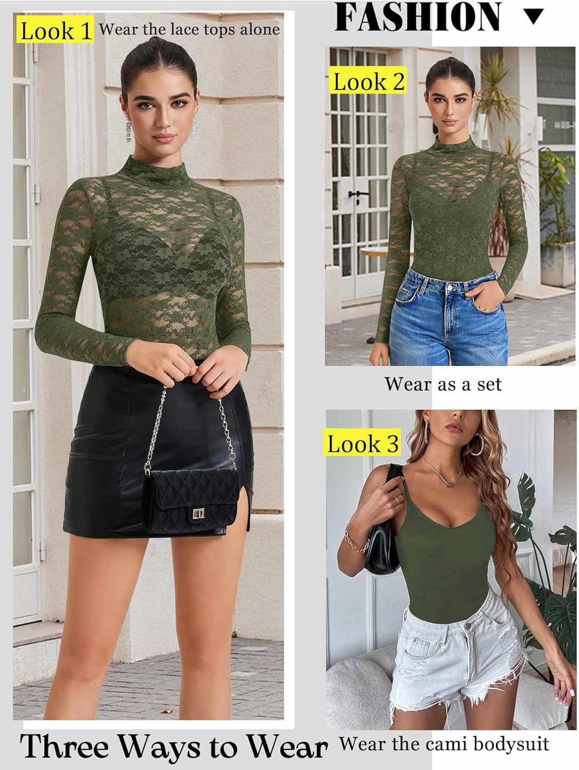 Avidlove Womens Long Sleeve Bodysuit Lace Tops Turtle Neck Shapewear Body Suits Going Out Top Fall Outfits Two Piece Set - Image 5