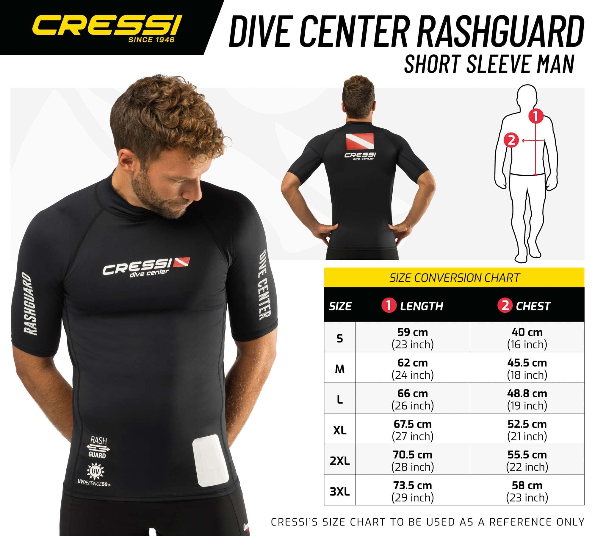 Cressi Rash Guard Uomo Nero UV Protezione Solare 50+ Manica Corta