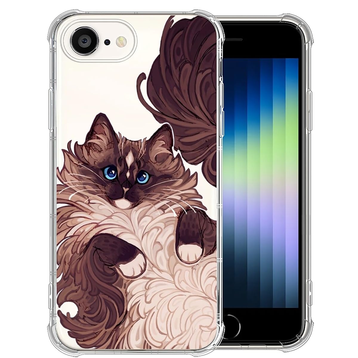 FKBRCL4U for iPhone 16e Case, Clear with Graphic for Girl Women Soft Silicone Shock Protection Designed for iPhone 16e Cute Proud Cat with Blue Eyes