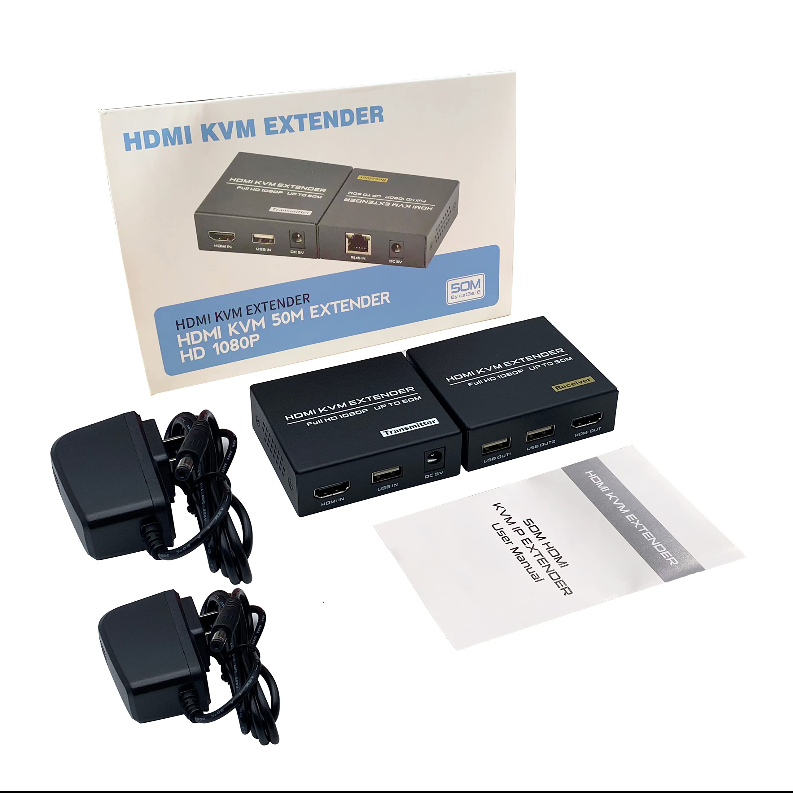 DGODRT HDMI KVM USB Extender 50m / 165ft, HDMI Extender Ethernet USB Trasmissione Cat5e Cat6 Full HD, Supporto Loop Out Funzione EDID Tastiera e Mous