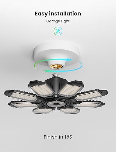 Miniatura 6 de luces LED de garaje - 250W techo LED con 8 paneles ajustables, 25000LM luz de tienda deformable para garaje, sótano, granero, luz de techo alto,