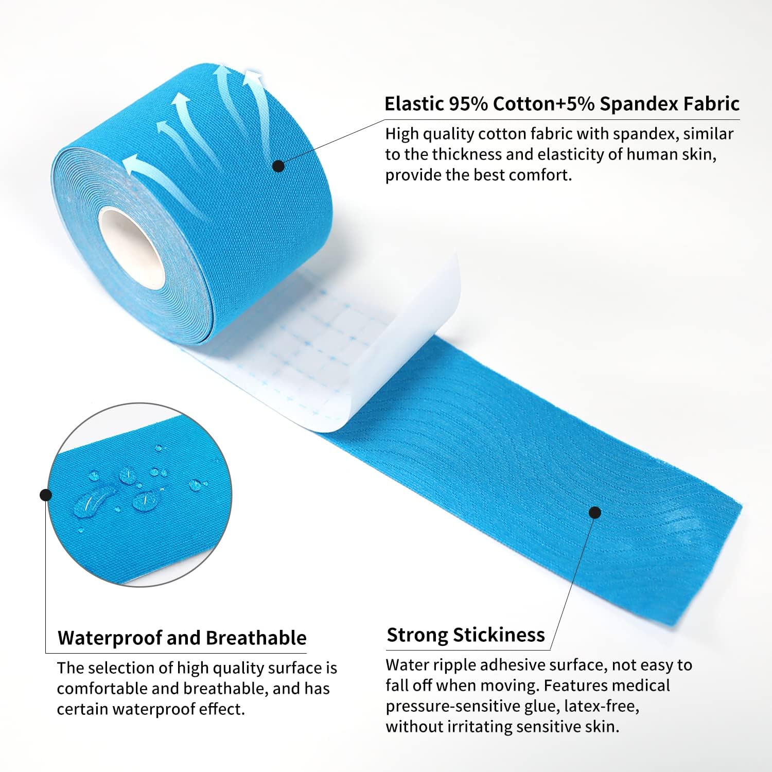 LUXIAOJUN Waterproof Kinesiology Tape (16ft Uncut Roll), Athletic Elastic Muscle Sports Tape for Pain Relief, Muscles, Knees & Shoulders (Blue, 2 Rolls) : Health & Household