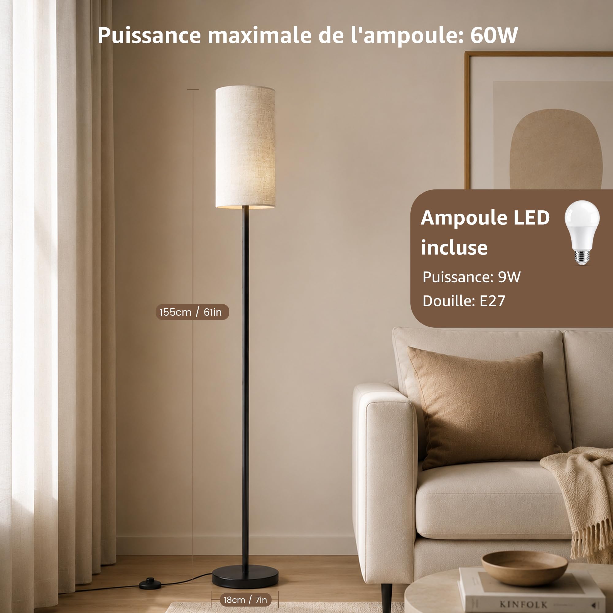 OHLUX Stehlampe Wohnzimmer Nowoczesna z lampą, Stehleuchte dla Schlafzimmer BLACK