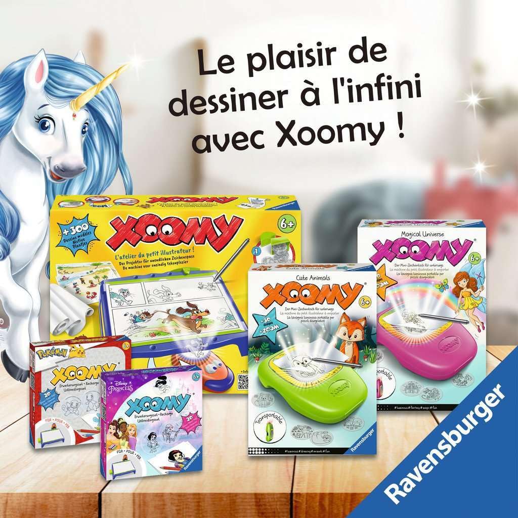 Ravensburger - XOOMY Midi, Unicorn, Tavolo da Disegno Portatile con Proiettore Luminoso, Kit Disegno Bambini con 30 Motivi Illustrati in 20 Pellicole, Gioco Creativo, Idea Regalo Bambini 6+ Anni