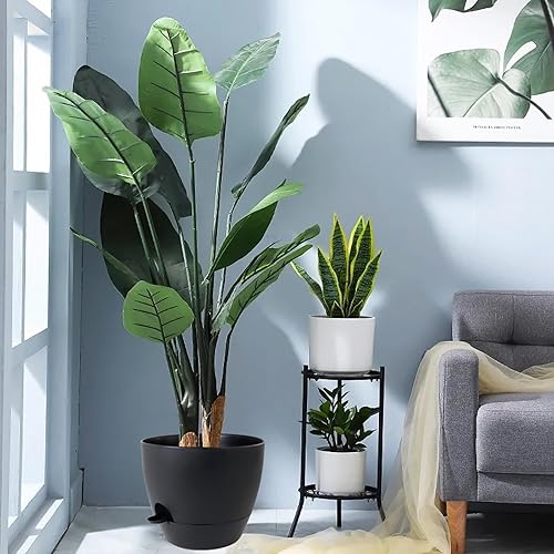 Miniatura 7 de Paquete de 2 macetas grandes de riego automático de 12 pulgadas, macetas de plástico con depósito profundo extraíble de 60 onzas y agujeros de