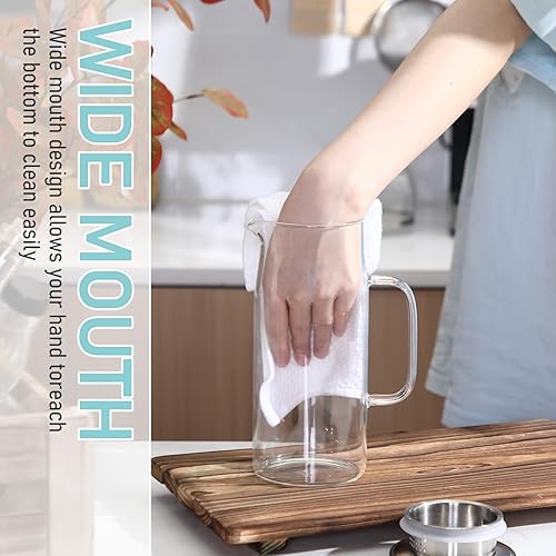 Miniatura 5 de 2 jarras de vidrio con tapa, jarra de agua fría y caliente, jarra de agua de cabecera con asa, jarra de vidrio de borosilicato resistente al calor