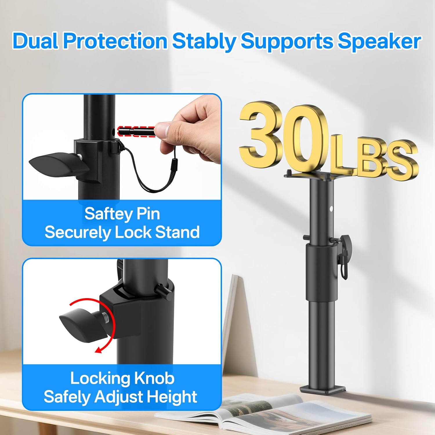 Height Adjustable Desktop Speaker Stands for Genelec G2/8020D/8320A Stand with Cable Management - Clamp-On Desktop Studio Monitor Stands for Genelec Studio Monitor Stand Up to 30Lbs to Elevate Sound