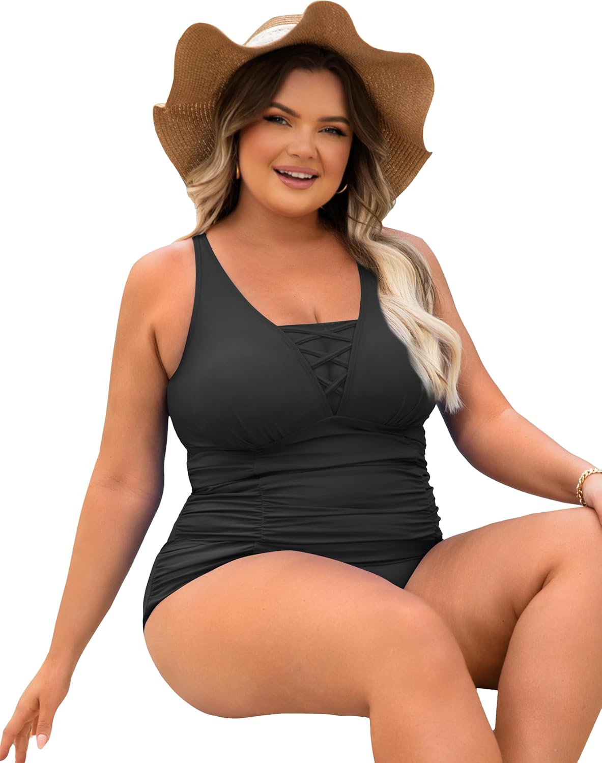 Plus Size Swimsuit One Piece Bathing Suit Women Tummy Control Swimwear V Neck Cross Swimsuits Adjustable Straps XL - Image 6