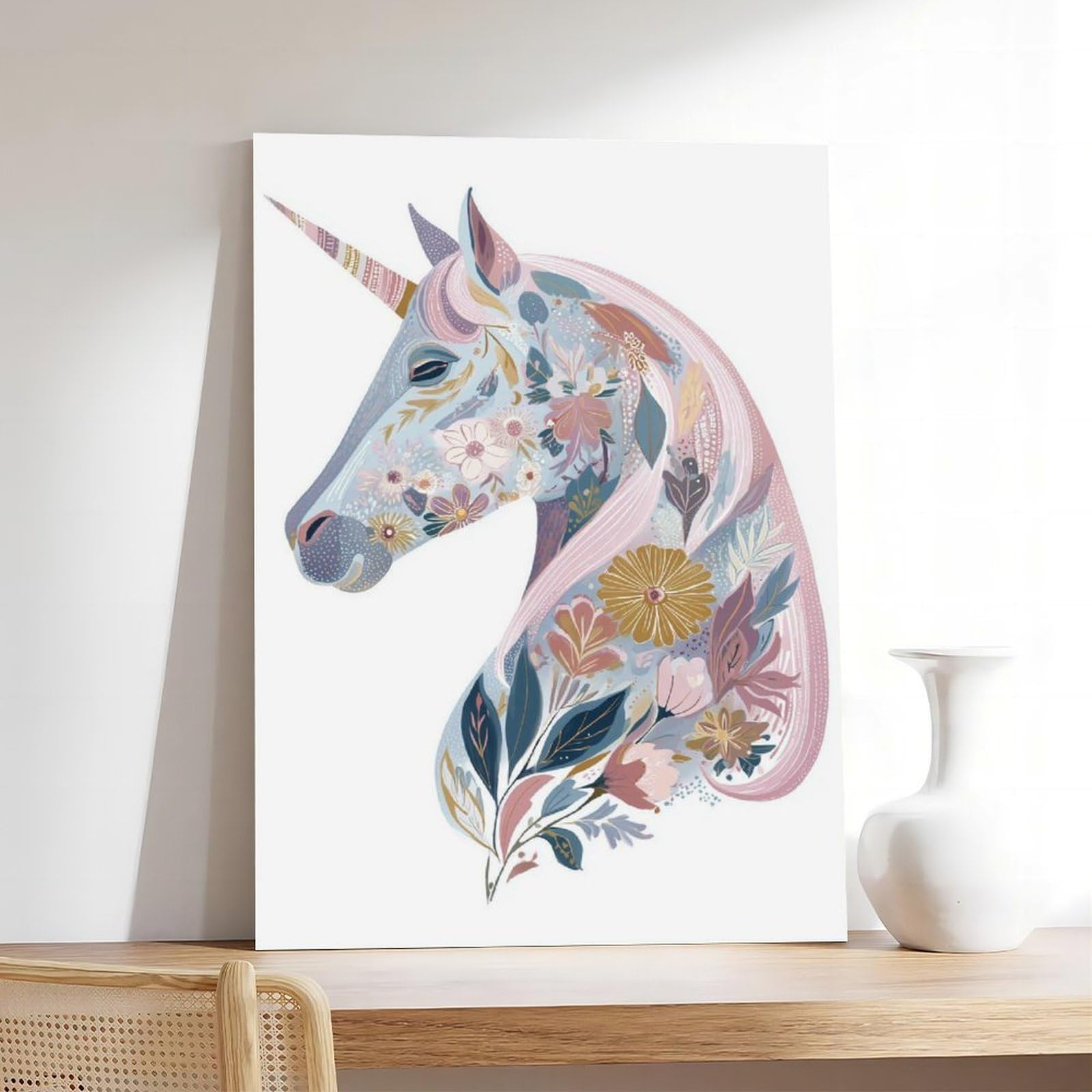 Poster su tela con unicorno floreale per ufficio, regalo decorativo