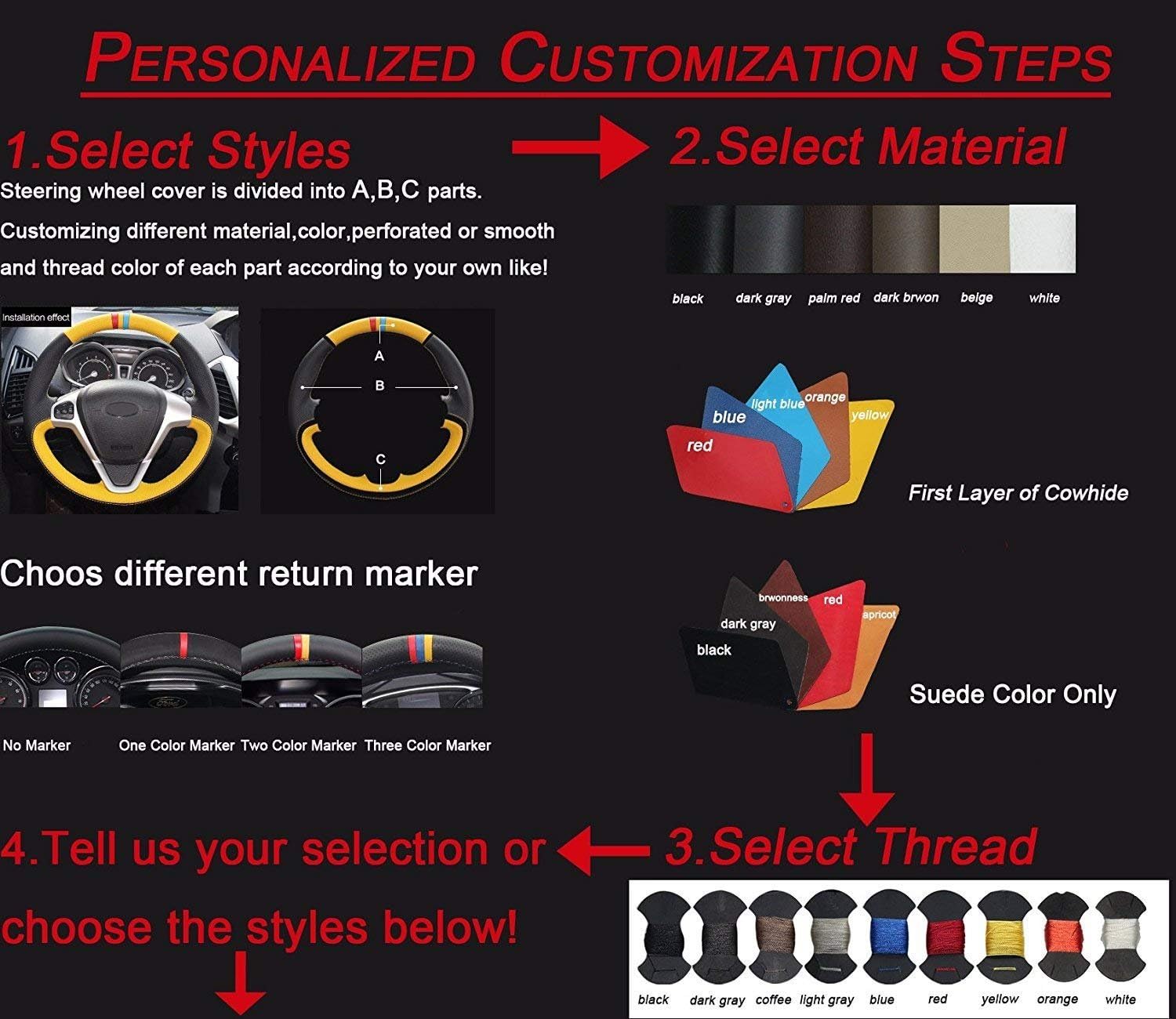 Black Genuine Leather Car Custom Steering Wheel Cover for Toyota Camry 2007 2008 2009 2010 2011 / Toyota Highlander 2008 2009 2010 2011 2012 2013 Accessories