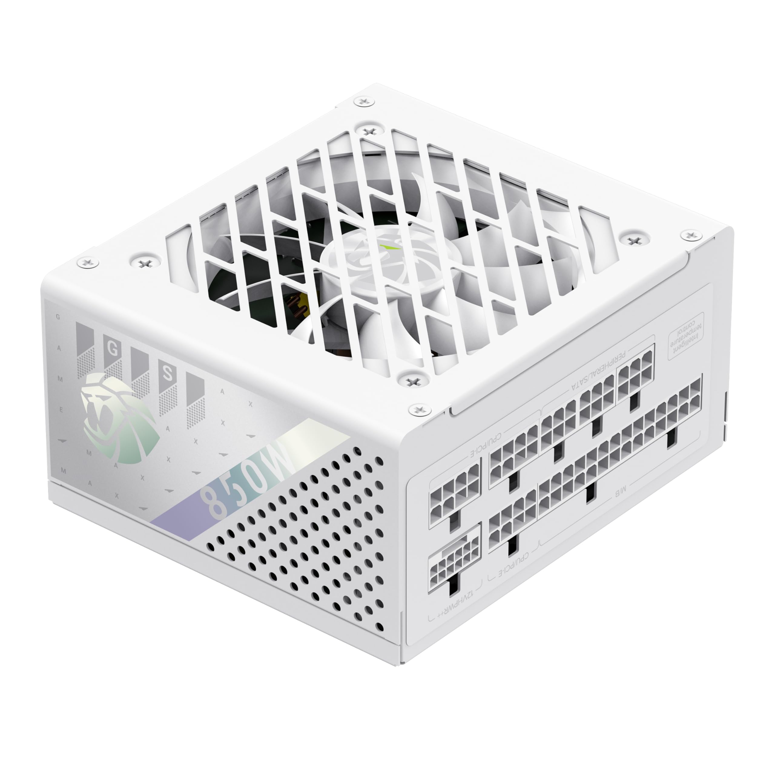 GAMEMAX GS 850G WH SFX zasilacz PC 850W, w pełni modularny, 80 Plus Gold, wysokiej klasy japońskie kondensatory, wentylator FDB, APFC+LLC+DC-DC, 9 zabezpieczeń