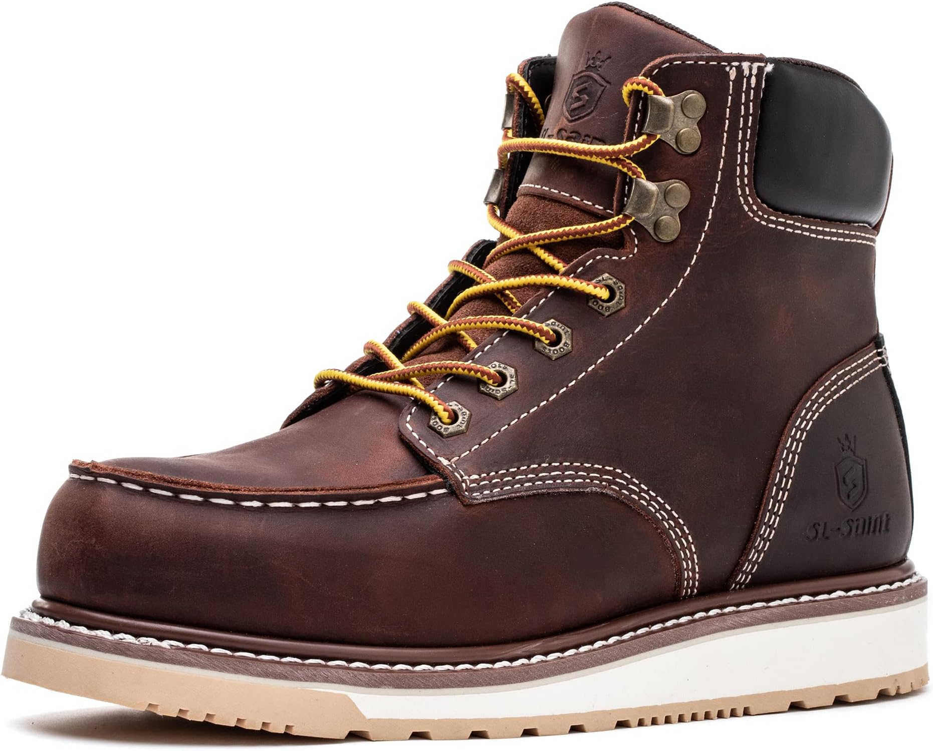 Waterproof Steel/Soft Moc Toe Classic Fashion Safety Work Boots for Men,Industrial Construction Insulated 6'' Brown